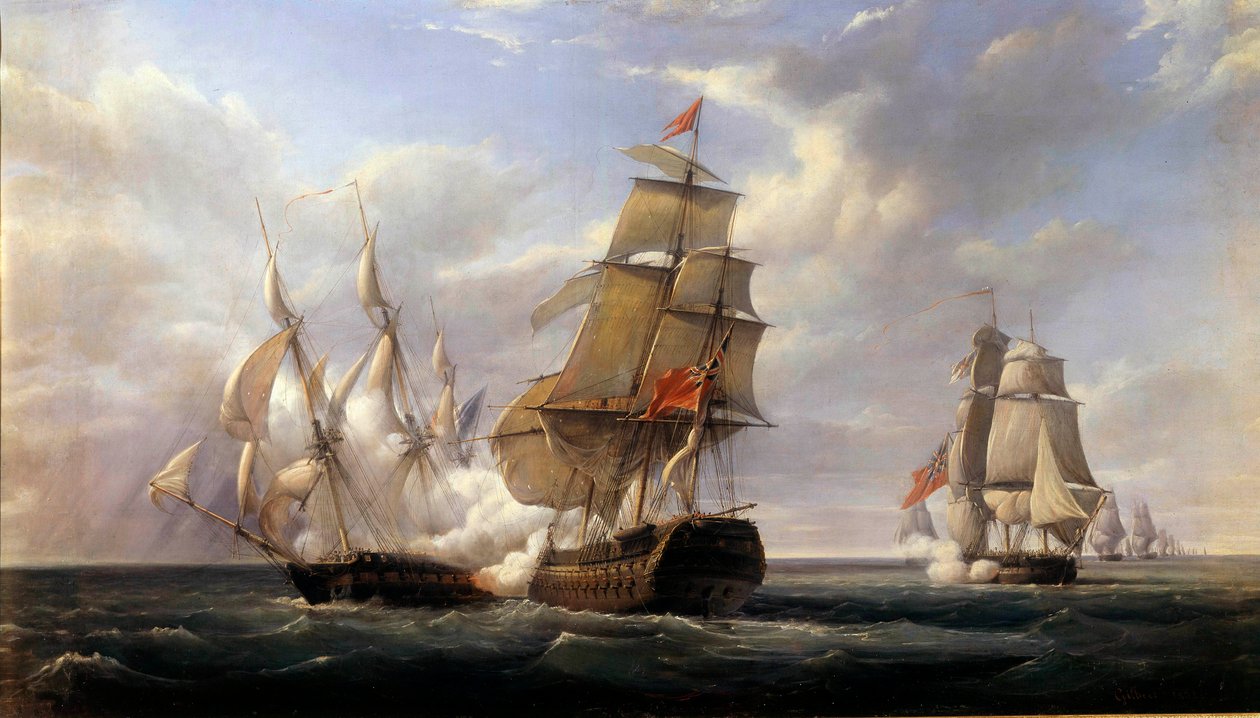 Slaget ved den franske fregatten La Canonniere”” mot det engelske skipet “” Le Tremendous”” le 21/04/1806”” Maleri av Pierre Gilbert (1783-1860) 1832 Søn. 0,93x1,71 m av Pierre Julien Gilbert