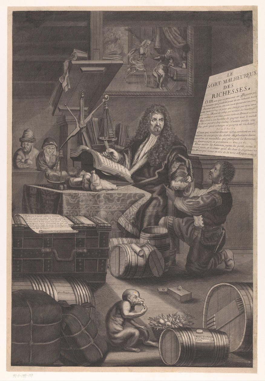Gullvekt med tjener med advarsler om farene ved rikdom av Pierre Landry (attributed to)
