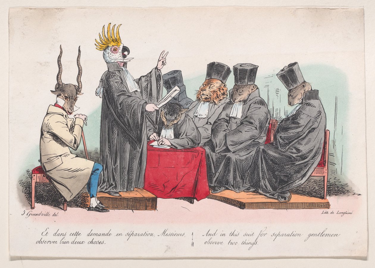 Og i denne separasjonsdrakten, mine herrer, observer to ting fra Metamorphoses of the D..., 1829. av Pierre Langlumé