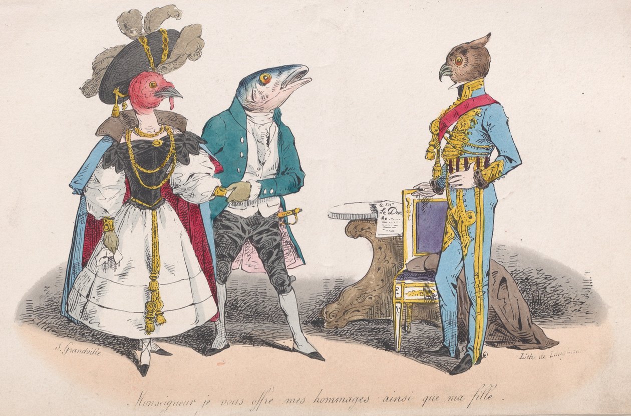 Sir, jeg gir deg min respekt og min datter fra Metamorphoses of the Day, 1829. av Pierre Langlumé