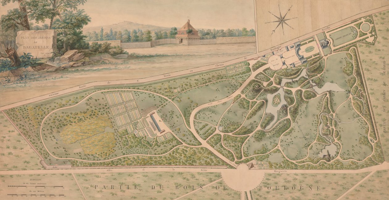 Plan for hagen til Château de Bagatelle, 1817. av Pierre Lapie