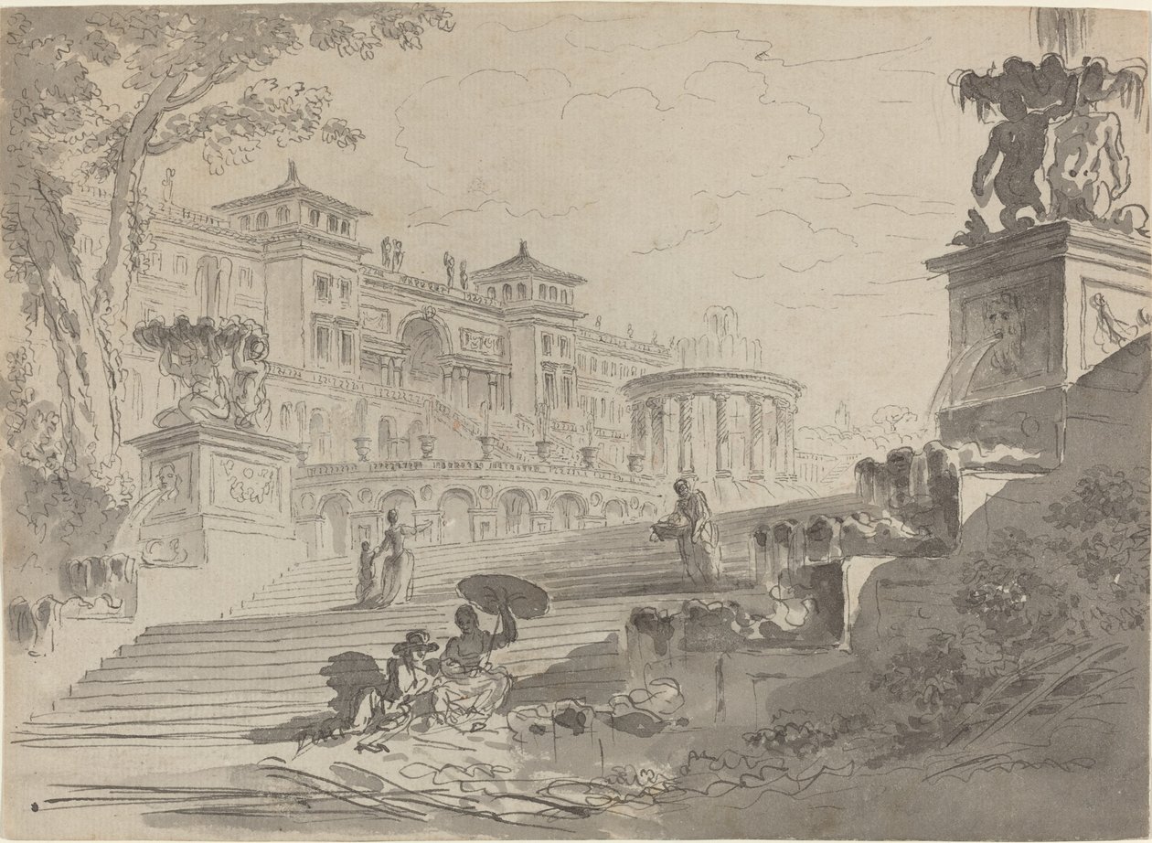 Fantasy på Villa Medici med fontener av Pierre Lelu