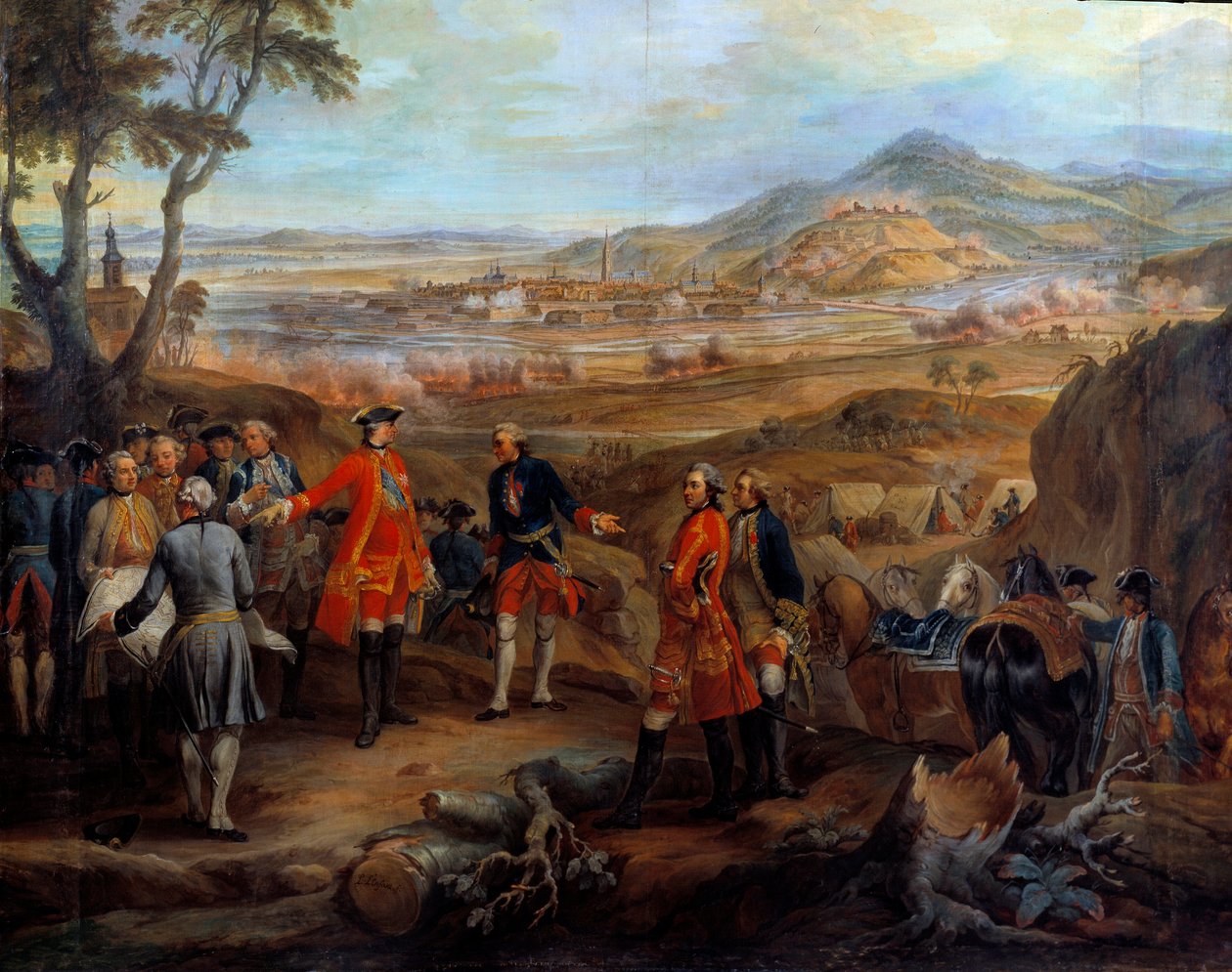 Campaign of Flanders (1745-1747): “” Beleiringen av Fribourg i Brisgau 11. oktober 1744””” Ludvig XV leder de militære operasjonene. Maleri av Pierre Nicolas Lenfant (1704-1787) 1700-tallets søn. 2,75x2,5 m av Pierre Lenfant