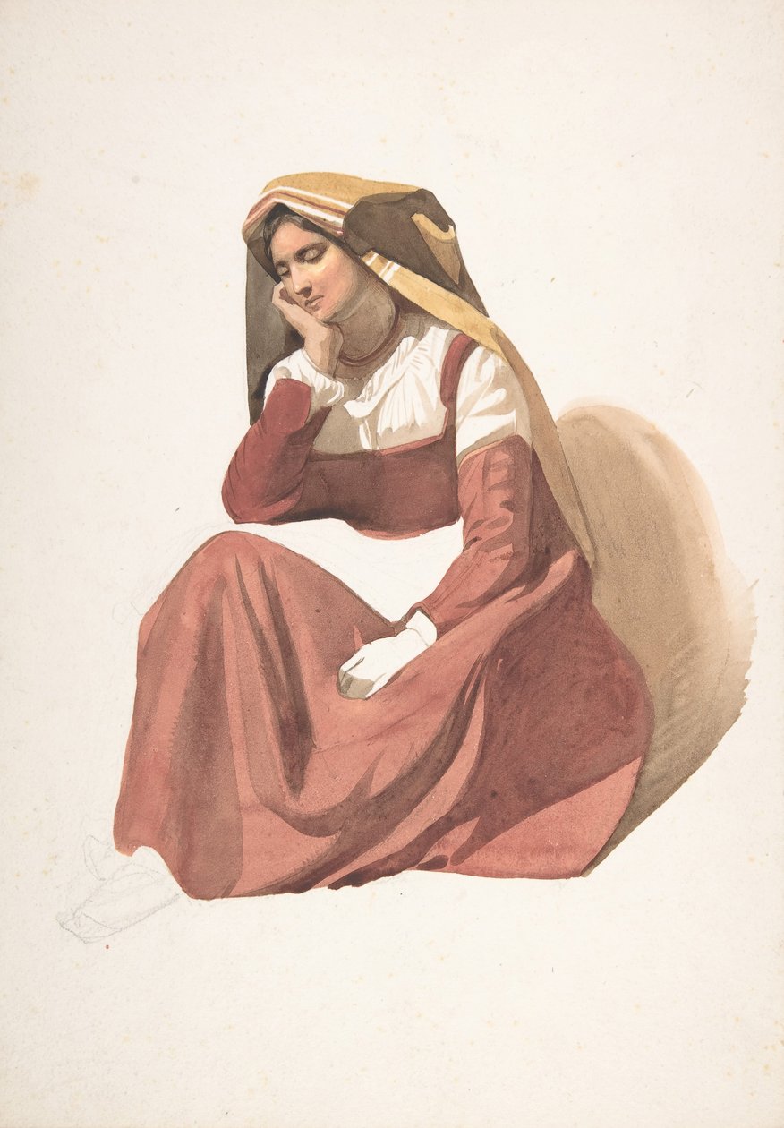 Sittende italiensk bondekvinne, midten av 1800-tallet. av Pierre Louis Dubourcq