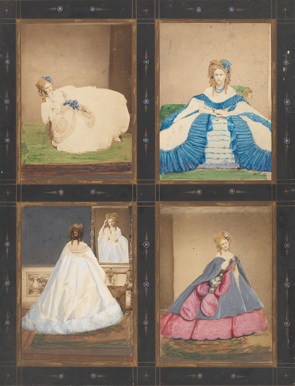 [Variasjoner på Elvira- og Ritrosetta-kjolene], 1861-67. av Pierre Louis Pierson