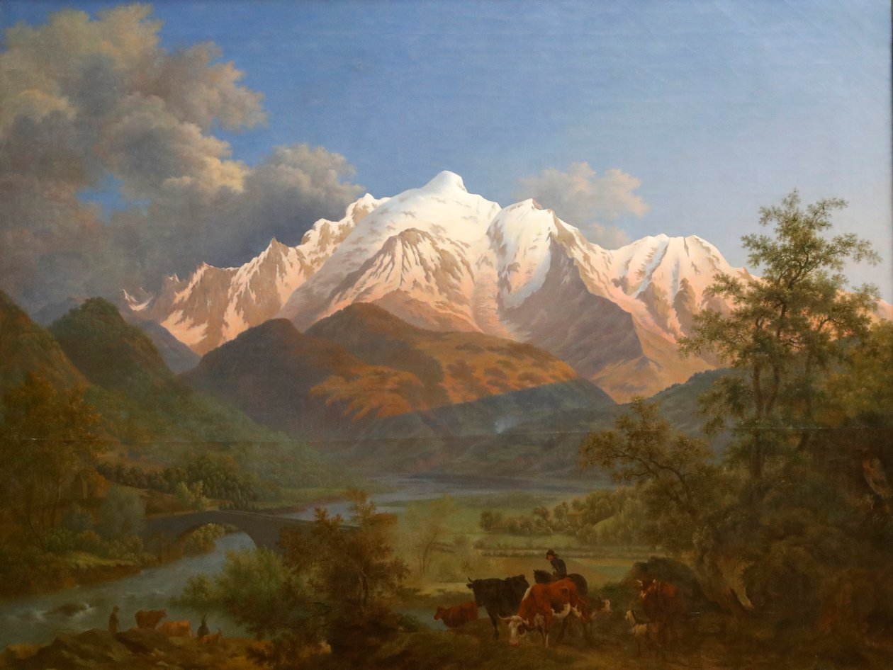Utsikt over Mont-Blanc fra Sallanches i skumringen av Pierre Louis de La Rive