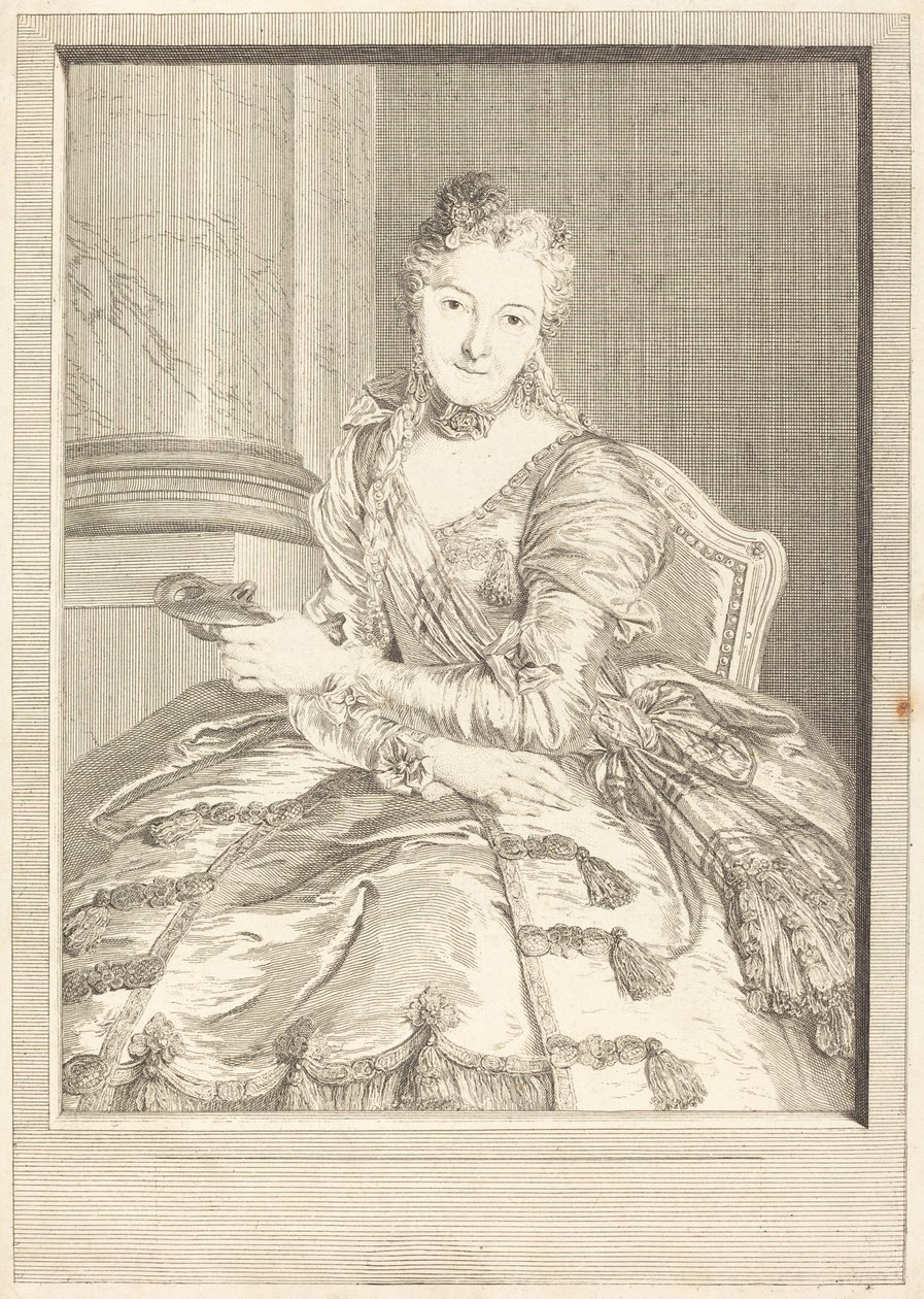 Fru de M ... i ballkjole av Pierre Louis de Surugue after Charles Antoine Coypel