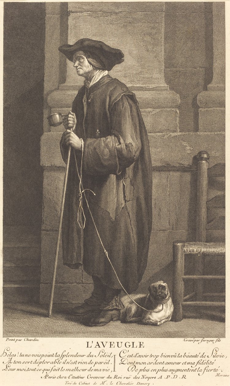 Den blinde tiggeren av Pierre Louis de Surugue after Jean Siméon Chardin