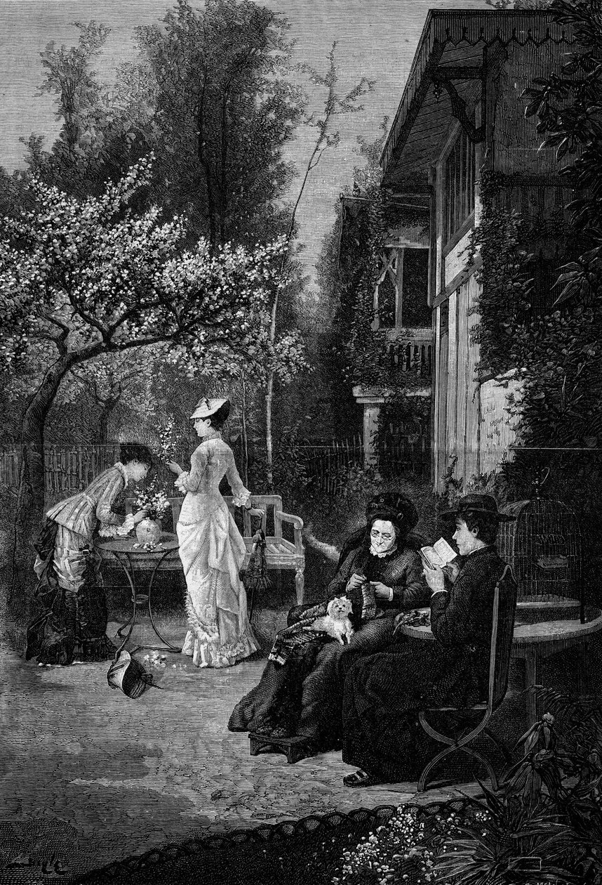 Flowers of peach (19th century). Engraving after the painting by Pierre Beyle (1838-1902). In “” The Illustrous World”” n°1250 of March 12 av Pierre Marie Beyle
