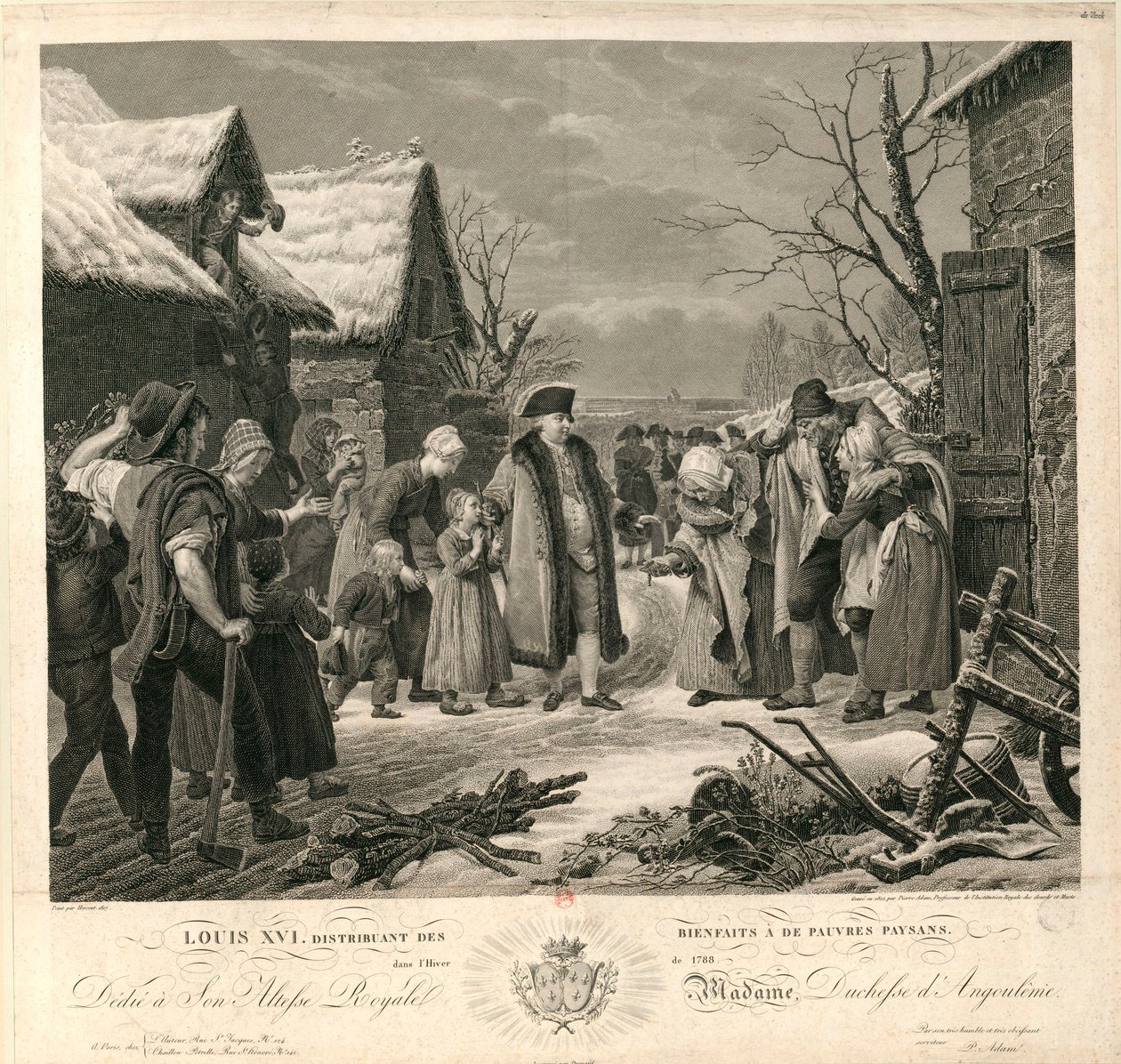 Louis XVI deler ut almisser til de fattige bøndene vinteren 1788, ca. 1817. av Pierre Michel Adam