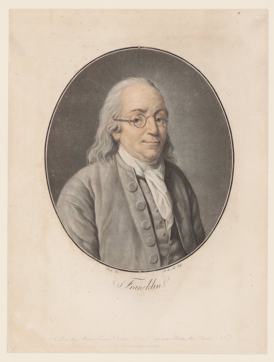 Portrett av Benjamin Franklin Franklin (tittel på objekt) Collection des Grands Hommes (serietittel) av Pierre Michel Alix