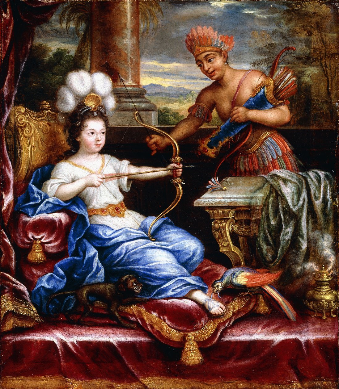 En allegori om Amerika som hyller Europa, av Pierre Mignard