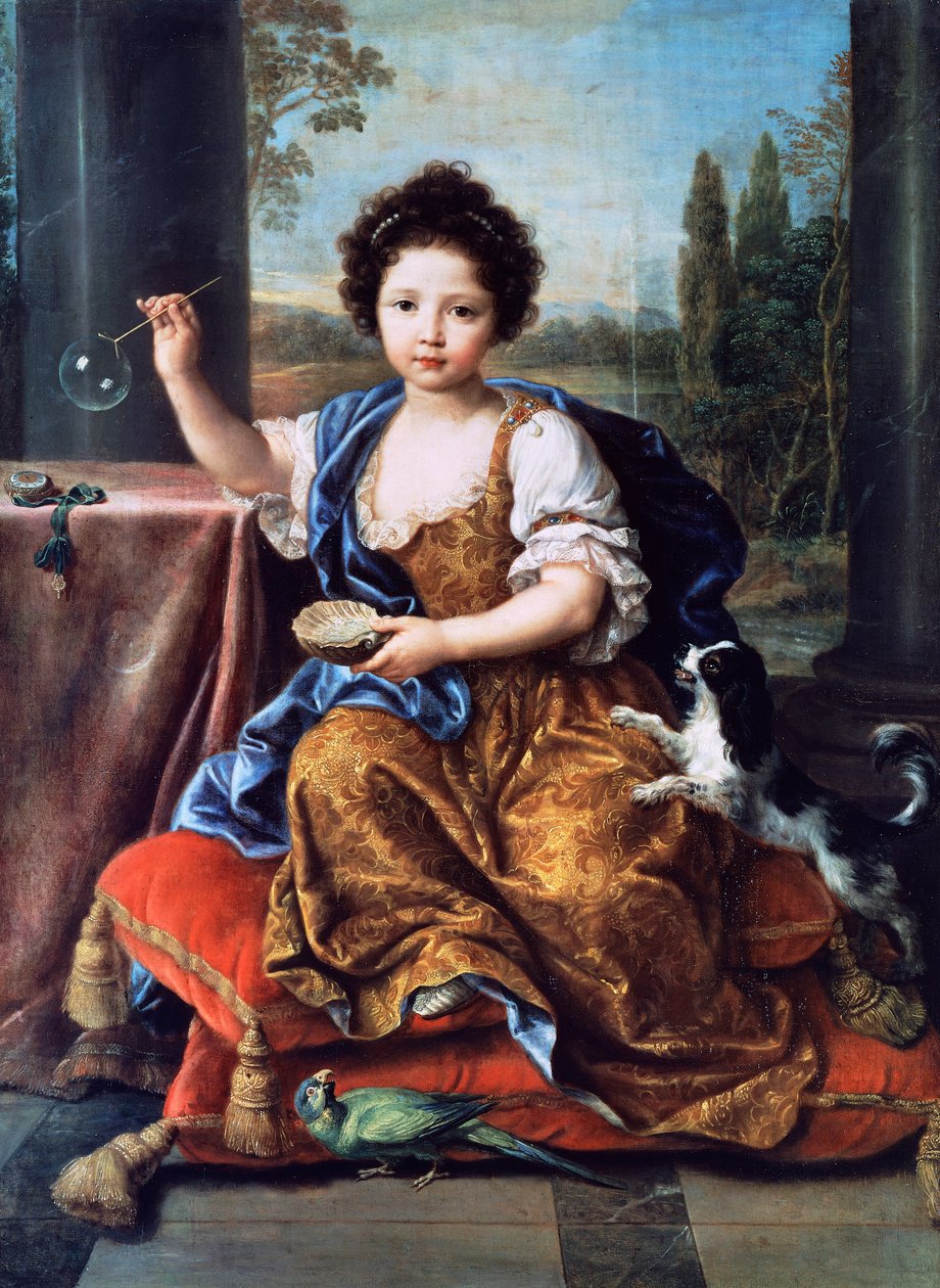 Portrett av Louise Marie Anne de Bourbon eller Mademoiselle de Tours (1674-1681), maleri av Pierre Mignard (1612-1695), olje på lerret av Pierre Mignard