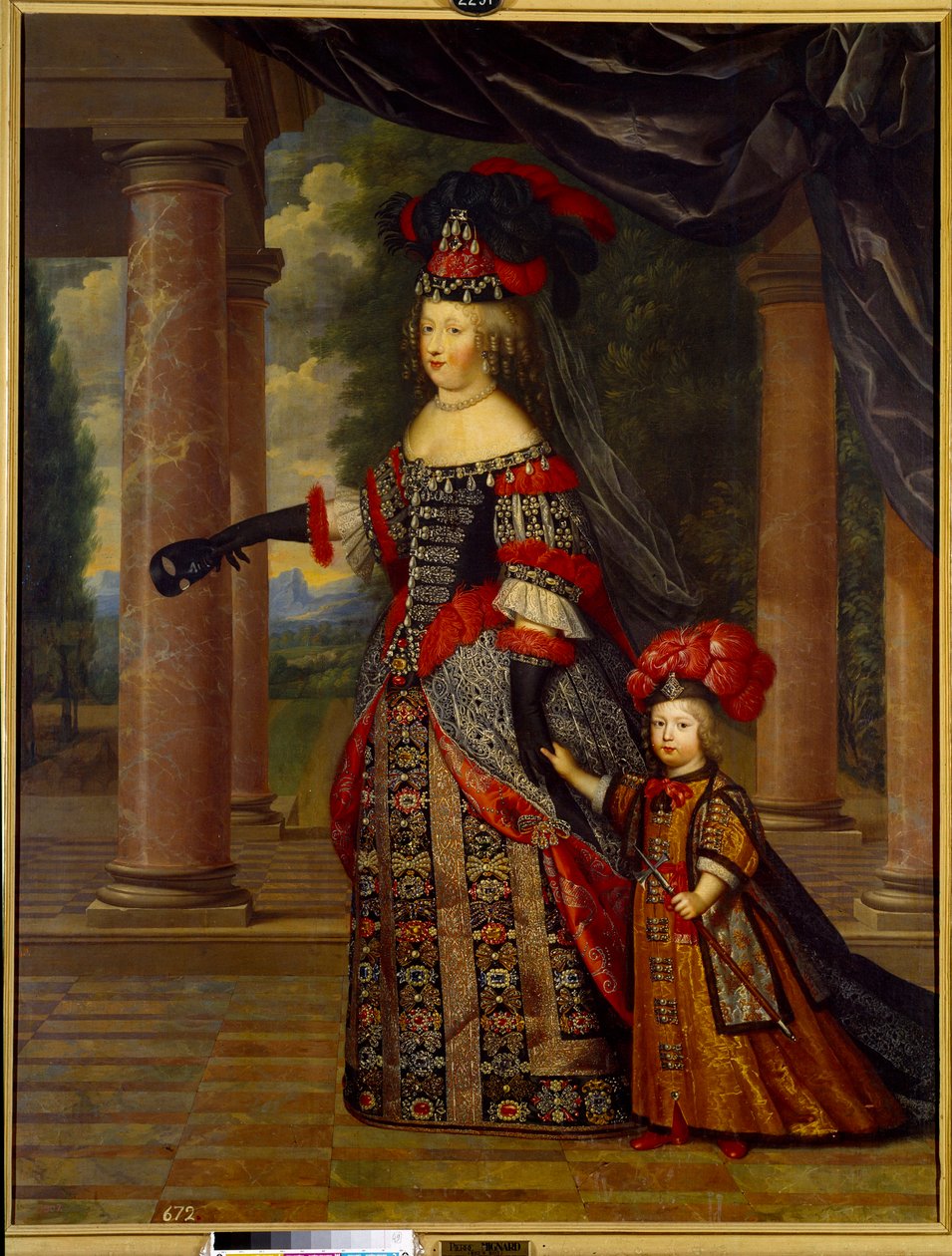Portrett av Marie Therese av Østerrike, dronning av Frankrike (1638 - 1683) og den store delfinen. Maleri av Pierre Mignard (1612-1695) av Pierre Mignard