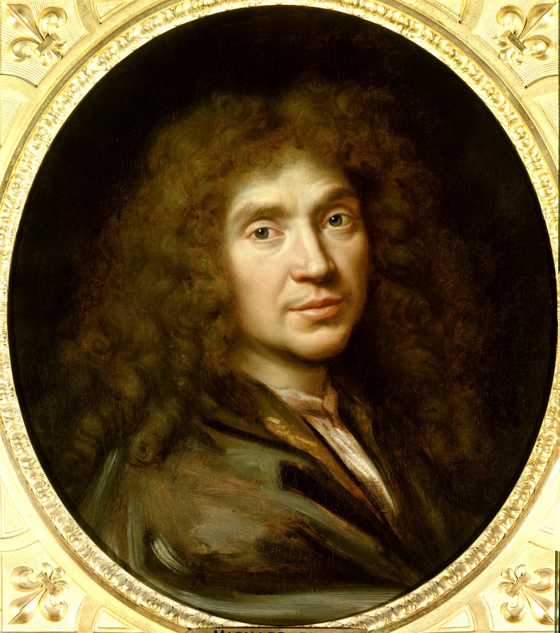 Portrett av Moliere (1622-1673) Jean Baptiste Poquelin. Olje på lerret. Mål: 0,55 x 0,48. Maleri av Pierre Mignard (1612-1695) ca 1658. Chantilly. Musee Conde. - Portrett av Moliere (1622-1673) Jean Baptiste Poquelin. Olje på lerret. 0,55 x 0,48. Painti av Pierre Mignard