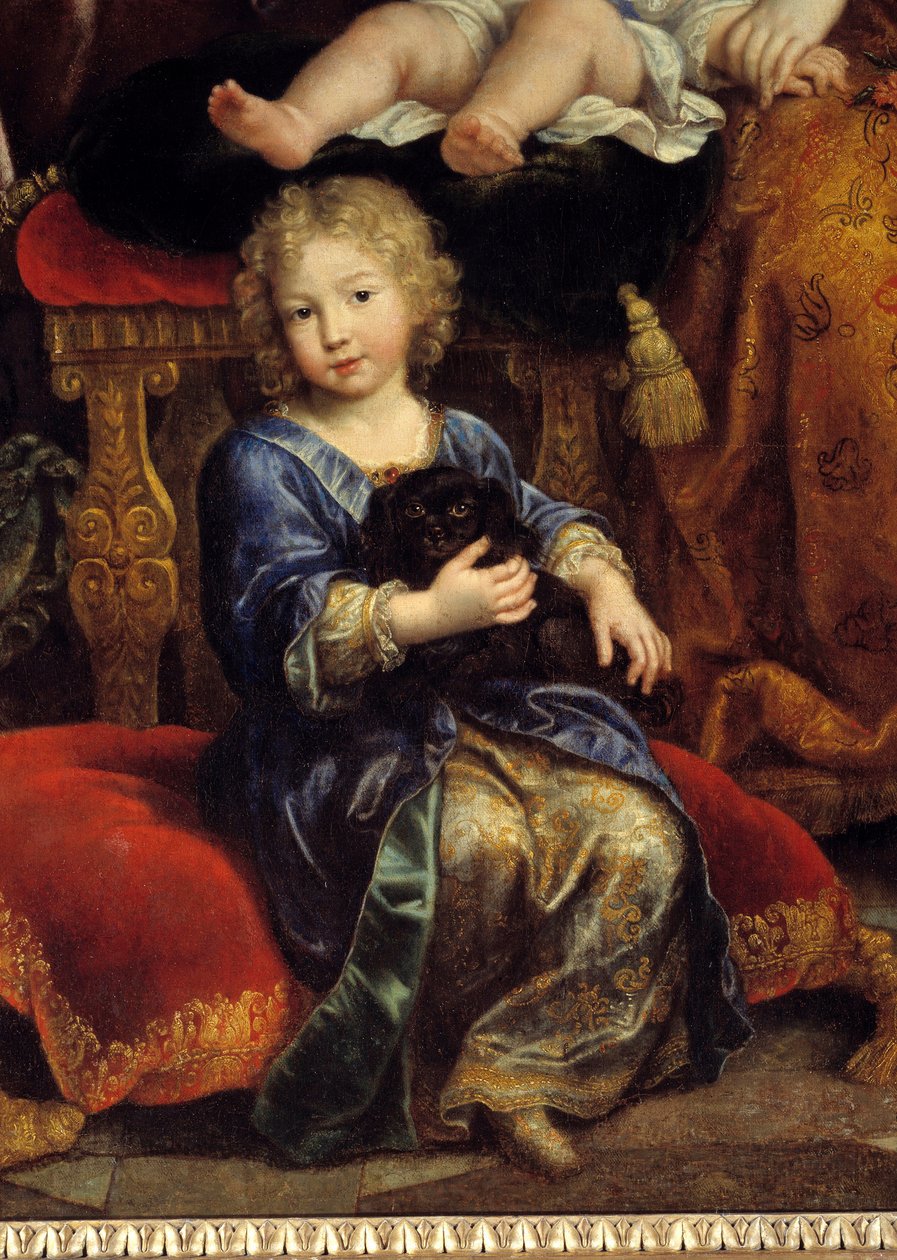 Familien til Louis av Frankrike (1661-1711) sønn av Ludvig XIV (1638-1715), kjent som Grand Dauphin"", i 1687"" Han er en representant med sin kone Marie Anne Christine de Baviere og deres barn Louis, Philippe (fremtidig Philip V av Spania) og Charles. av Pierre Mignard