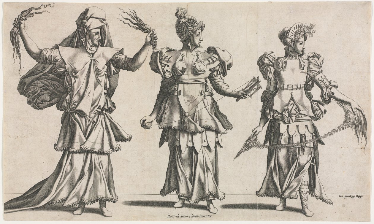 De tre skjebnene, kostymedesign, ca. 1534. av Pierre Milan