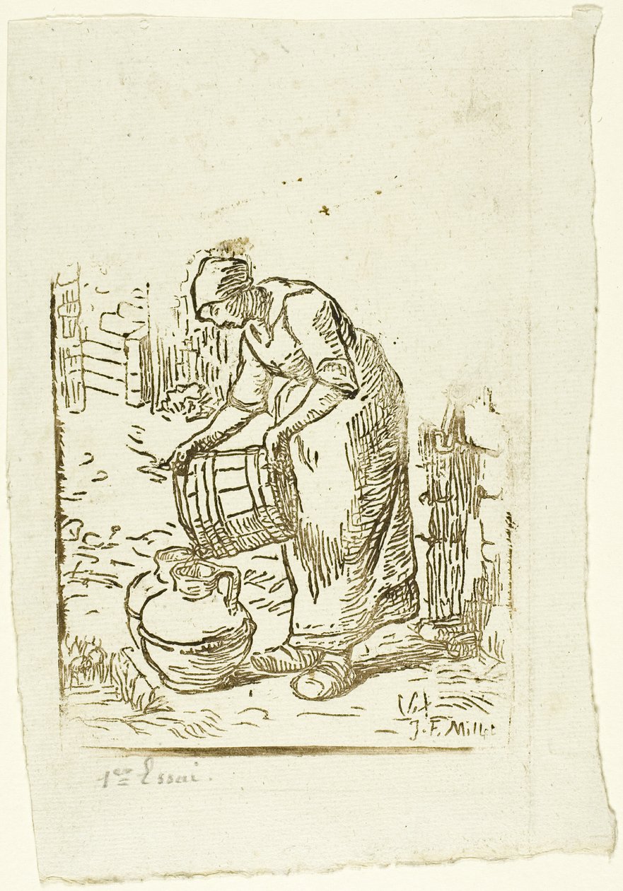 Kvinne som fyller vannkanner av Pierre Millet