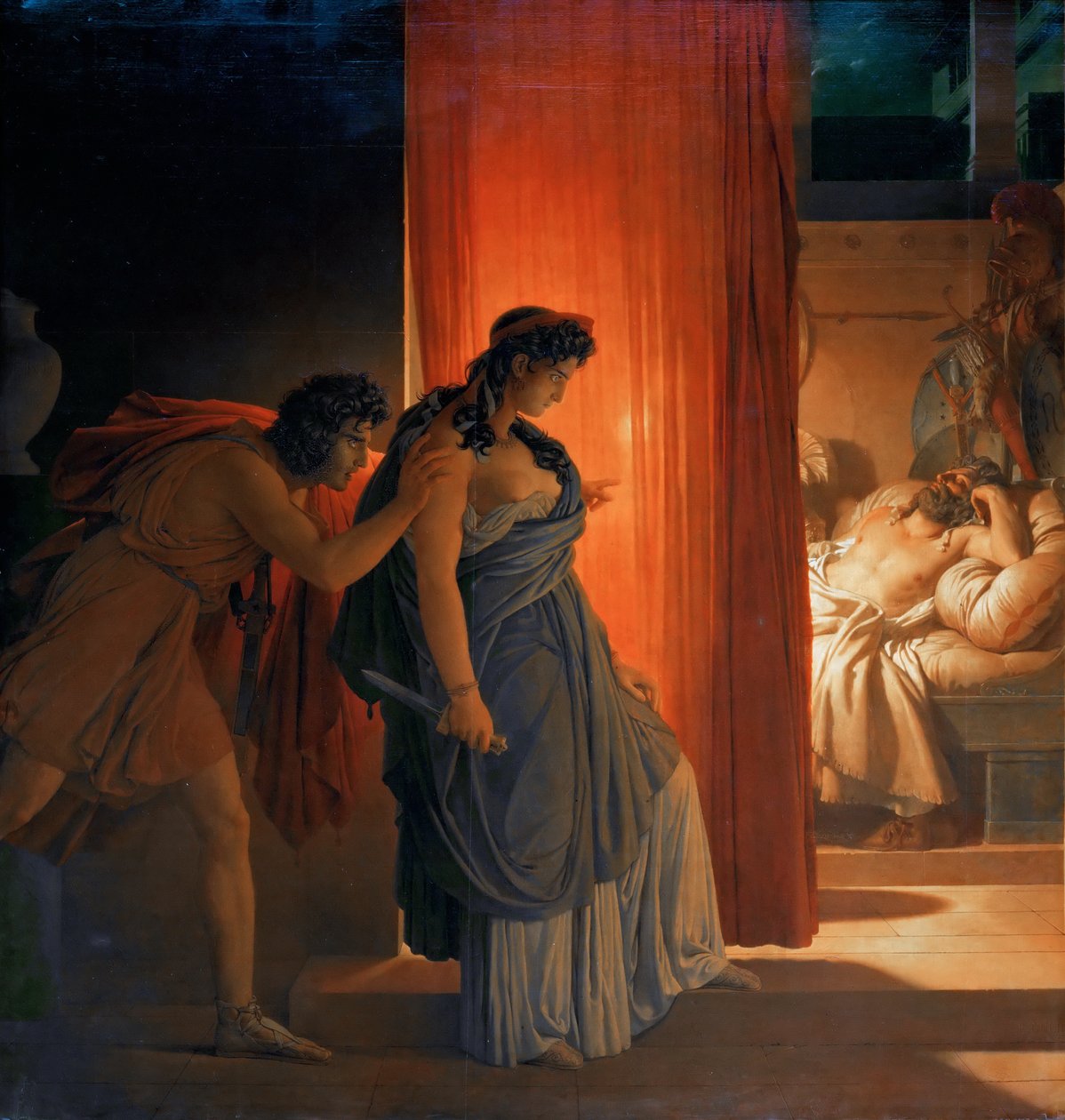 Clytemnestra nøler før han dreper den sovende Agamemnon av Pierre Narcisse Guerin