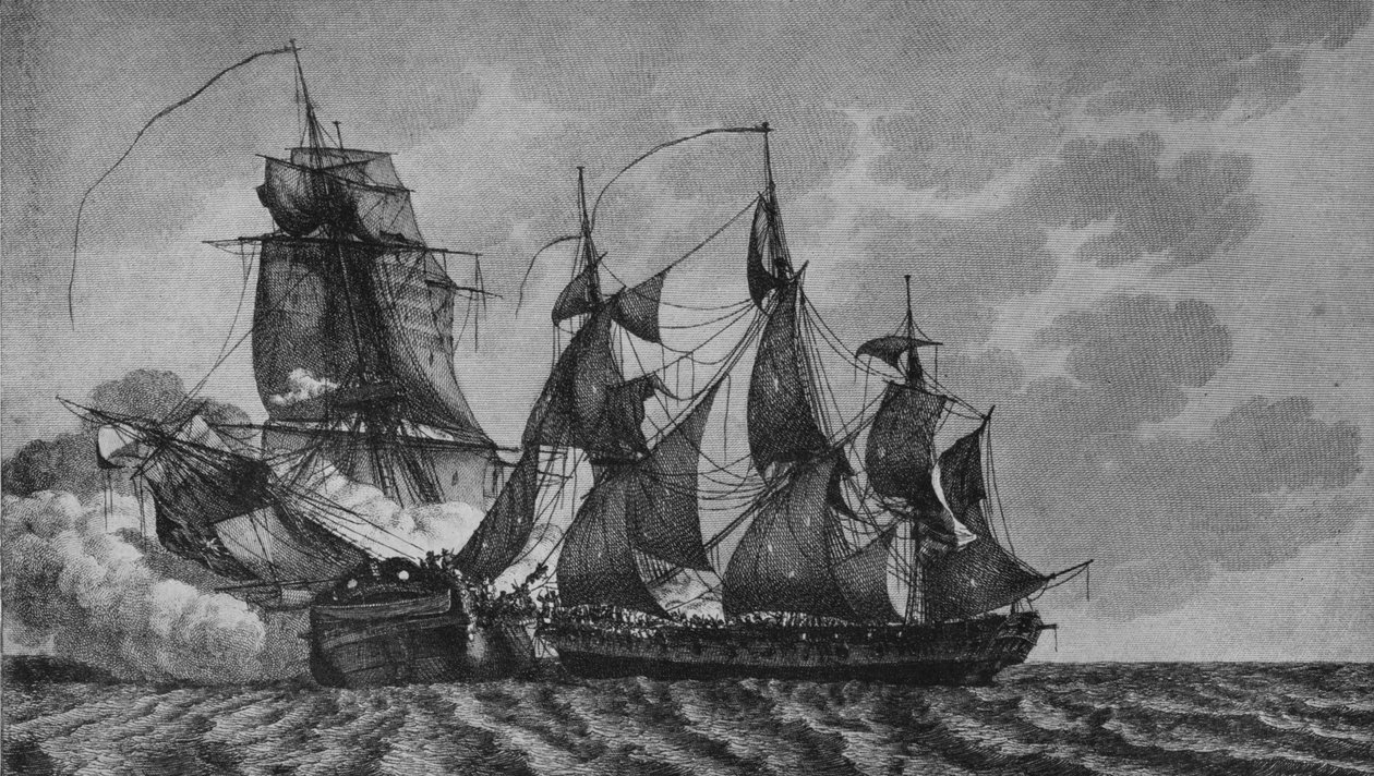 The Ambuscade and the Bayonnaise, c1799 av Pierre Ozanne