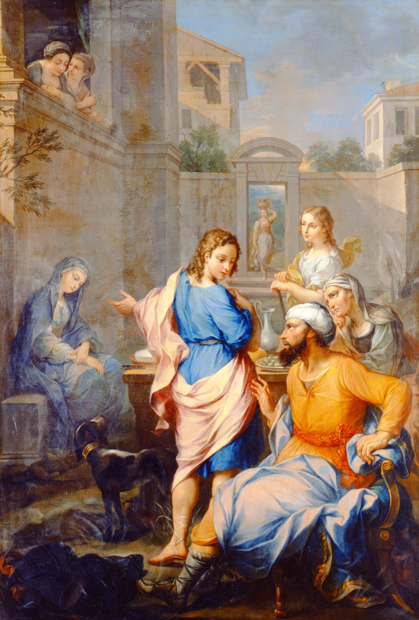 Tobias spør Raguel om sin datter, Sarahs, Hand in Marriage, 1733 av Pierre Parrocel