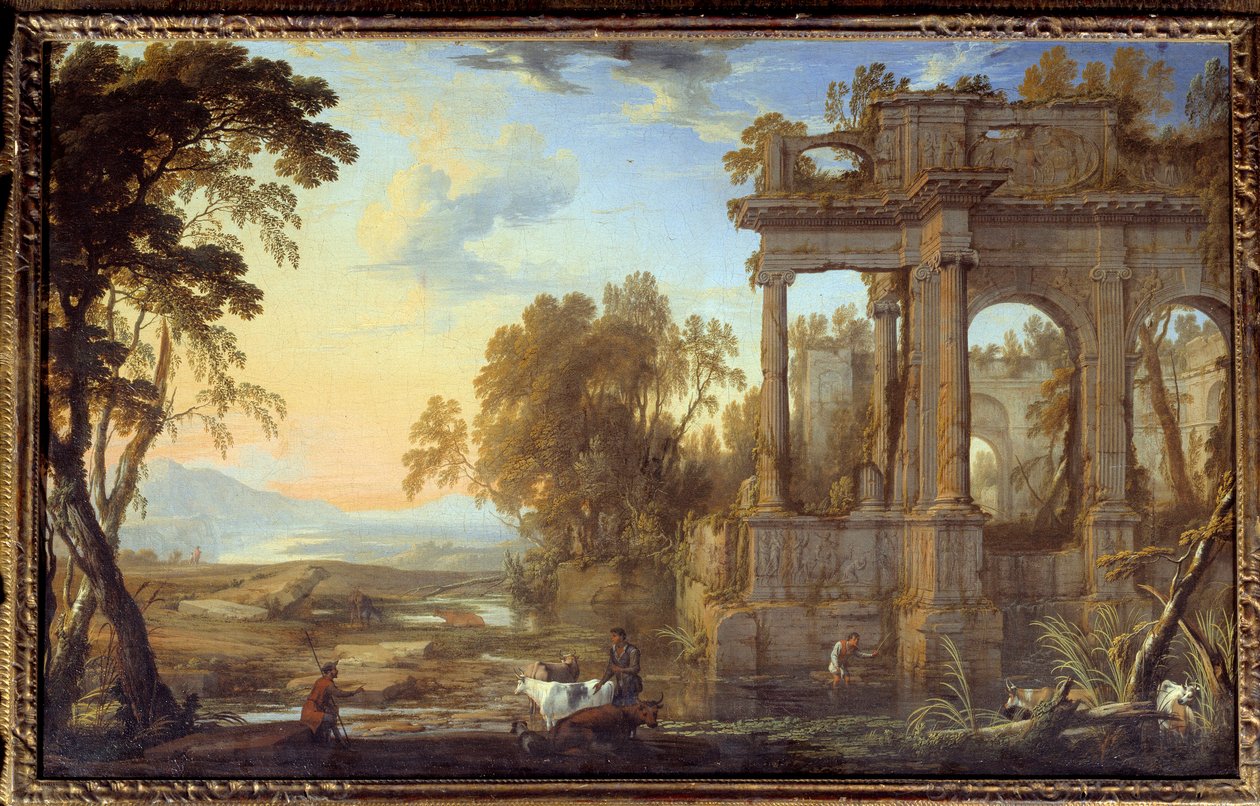 Landskap med ruiner og pastorer Maleri av Pierre Patel the Pere (1605-1676) Søn fra 1600-tallet. 0,53x0,83 m av Pierre Patel