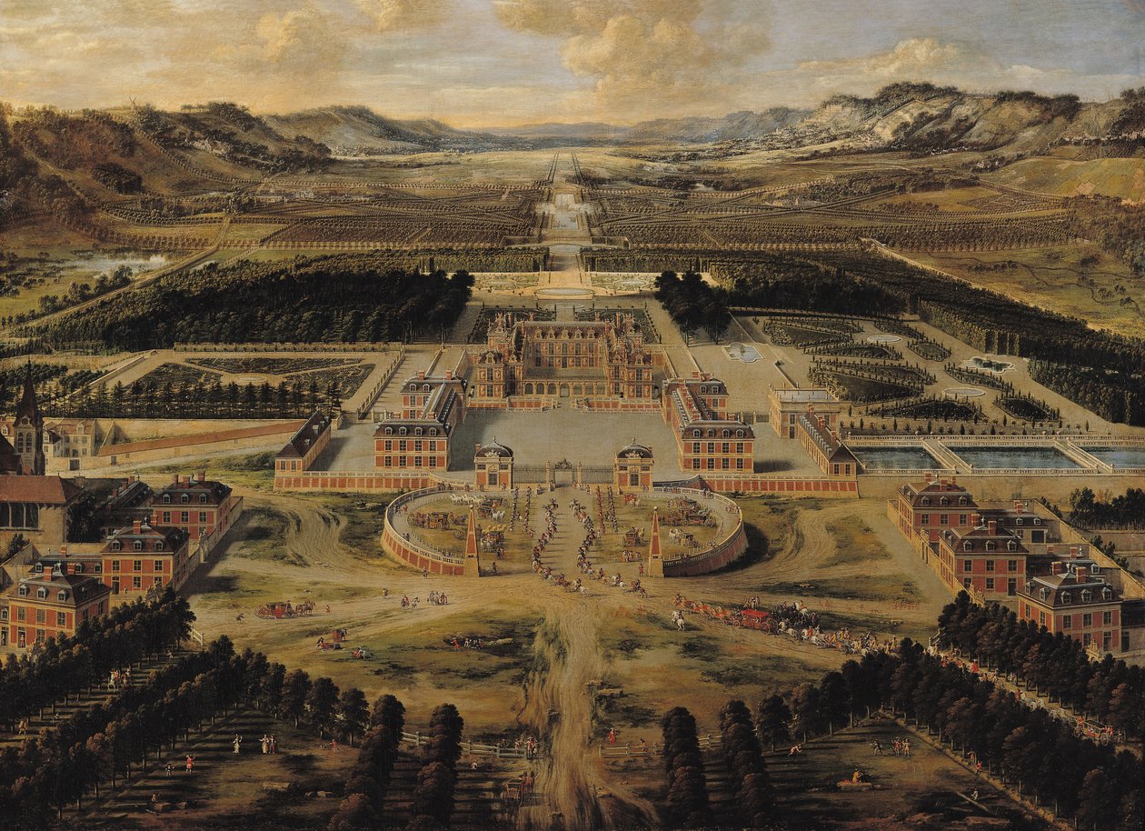 Perspektiv utsikt over Chateau, Gardens and Park of Versailles sett fra Avenue de Paris av Pierre Patel