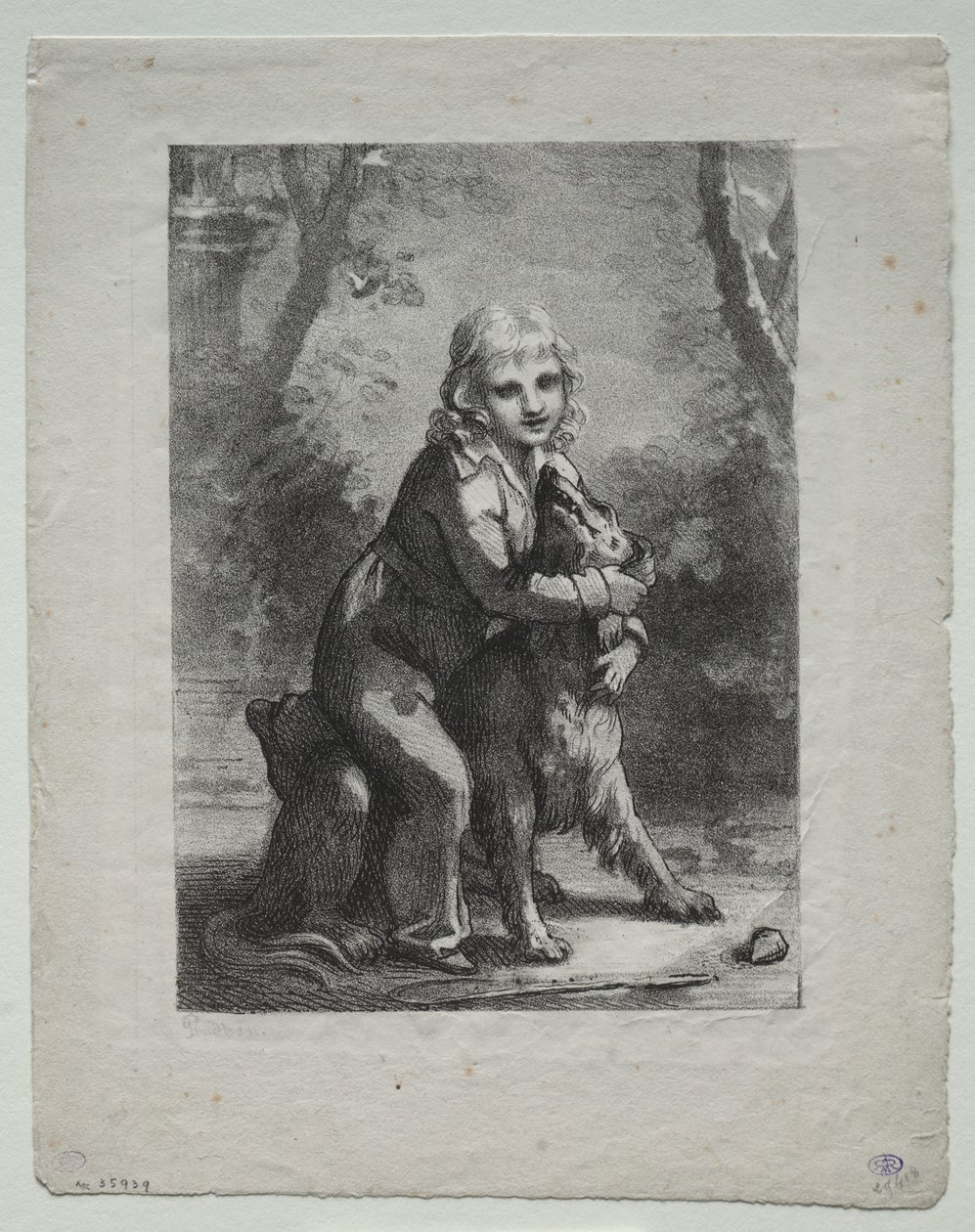 Gutt med hund av Pierre Paul Prud