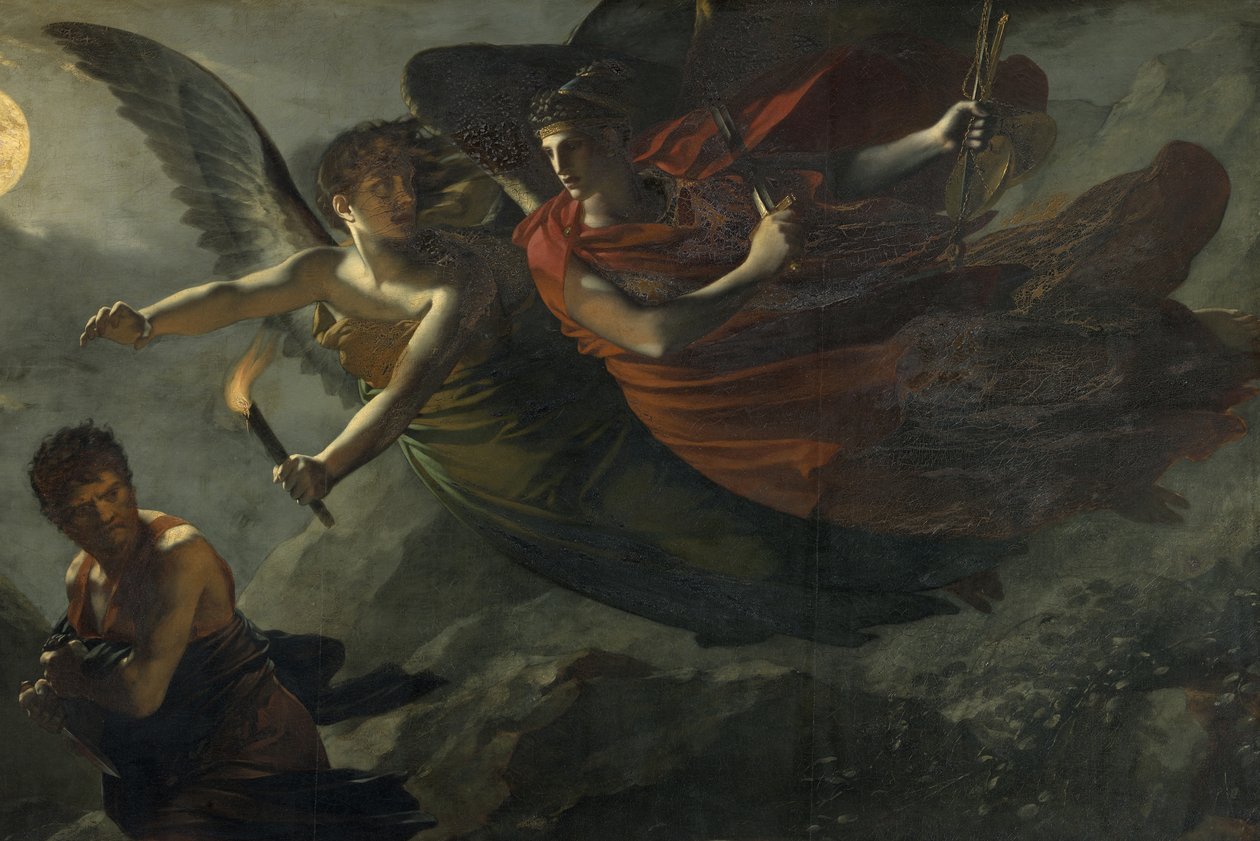 Detalj: Rettferdighet og guddommelig hevn forfølger kriminalitet av Pierre Paul Prudhon