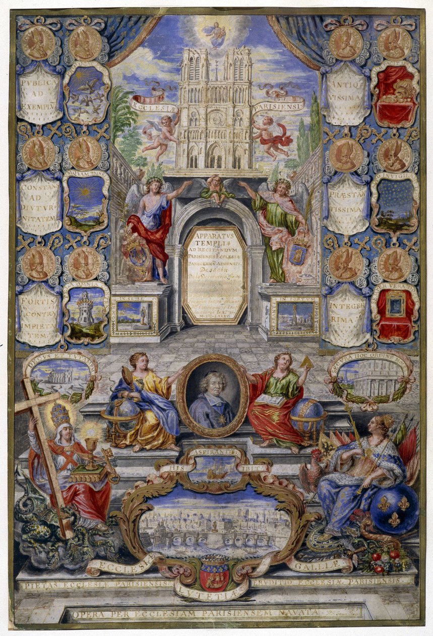 Allegori av kirken i Paris i anledning opphevelsen av redigeringen av Nantes den 18/10/1685 holdt faren til Jouvency en preken ved høyskolen i Clermont i desember 1685 i medaljong av erkeveken i Paris, Harlay de Chanvallon som oppmuntrer av Pierre Paul Sevin