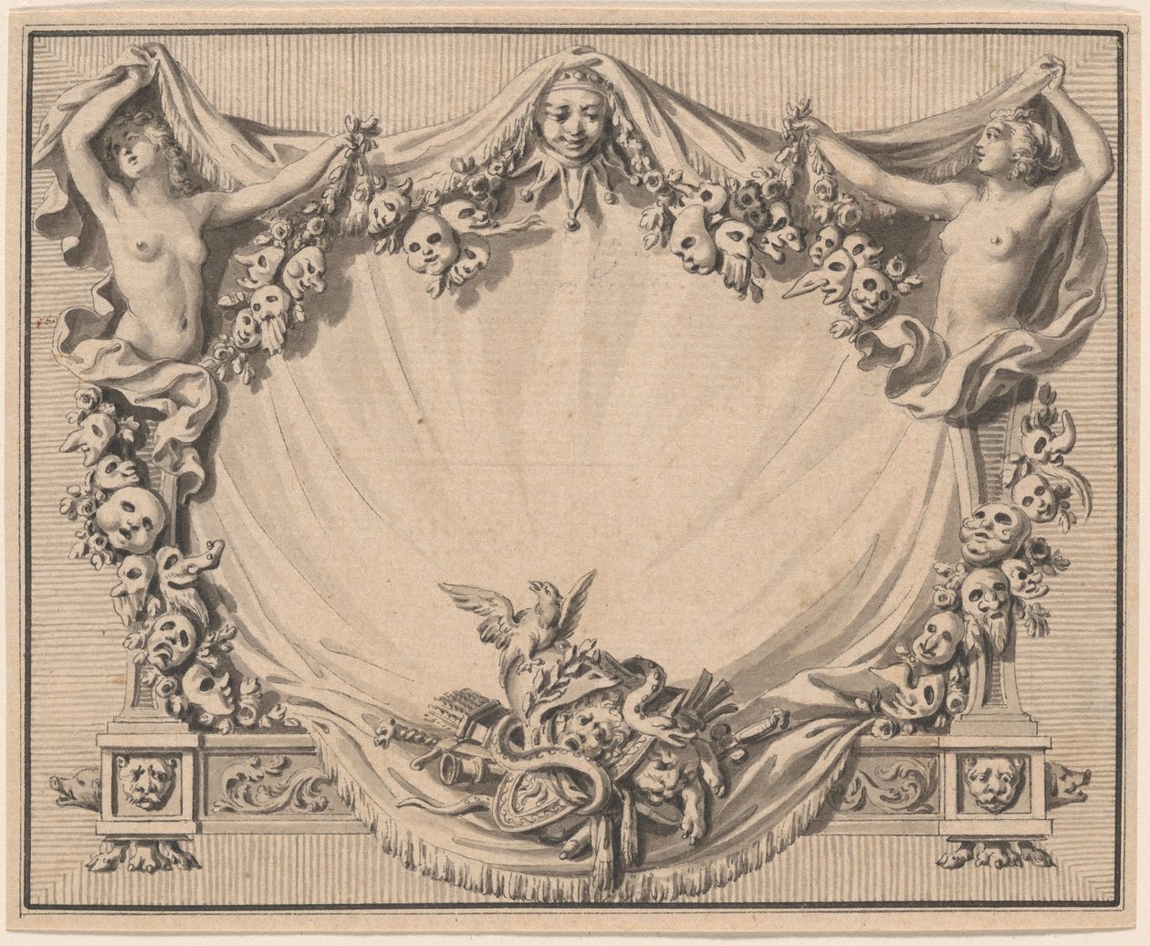 En kartusj med teatermasker av Pierre Philippe Choffard