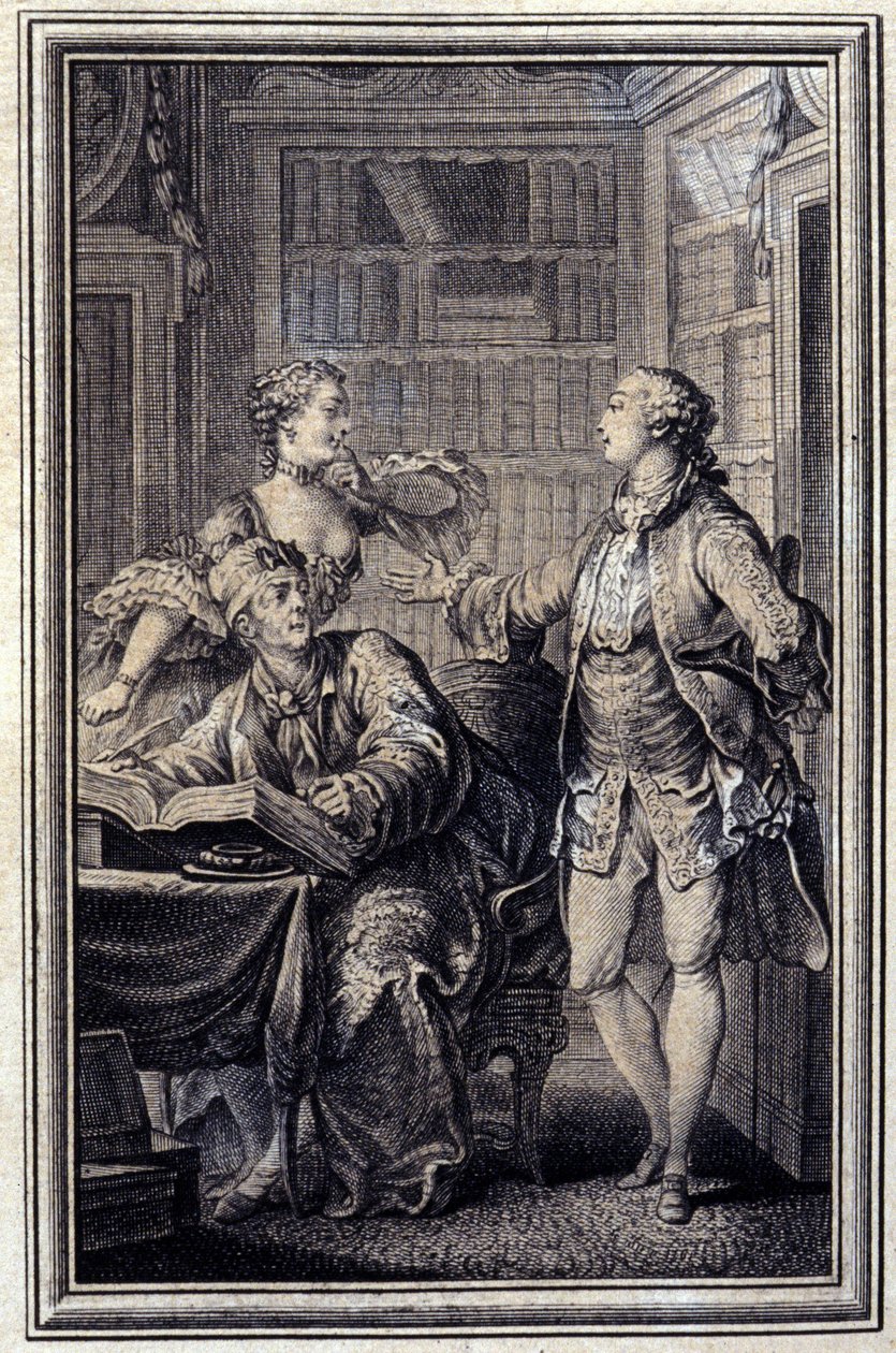 A Stingy Woman, Gallant Croc - i ""Fortellinger og noveller på vers"" av Jean La Fontaine. 1776. Illustrasjon av PP Choffard. av Pierre Philippe Choffard