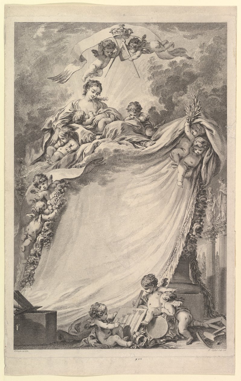 Diplom av frimurere i Bordeaux, 1765-66. av Pierre Philippe Choffard