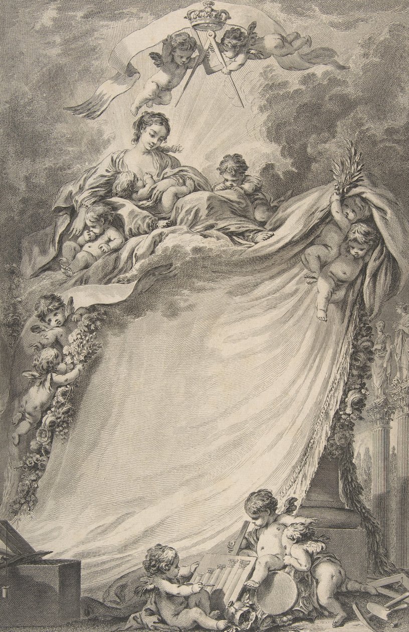 Diplom av frimurerne i Bordeaux, etter François Boucher, 1766. av Pierre Philippe Choffard