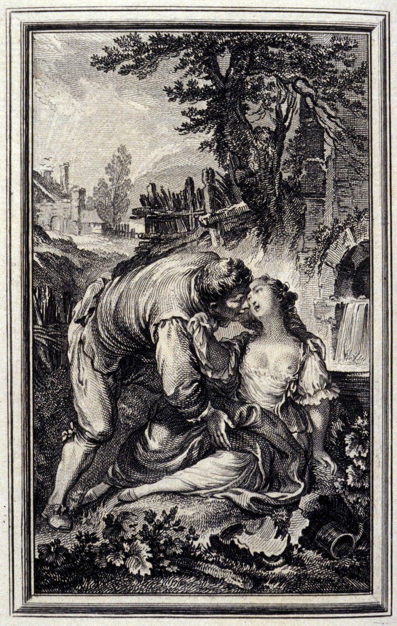 La Cruche - i ""Fortellinger og noveller på vers"" av Jean La Fontaine. 1776. Illustrasjon av P.P. Choffard. av Pierre Philippe Choffard