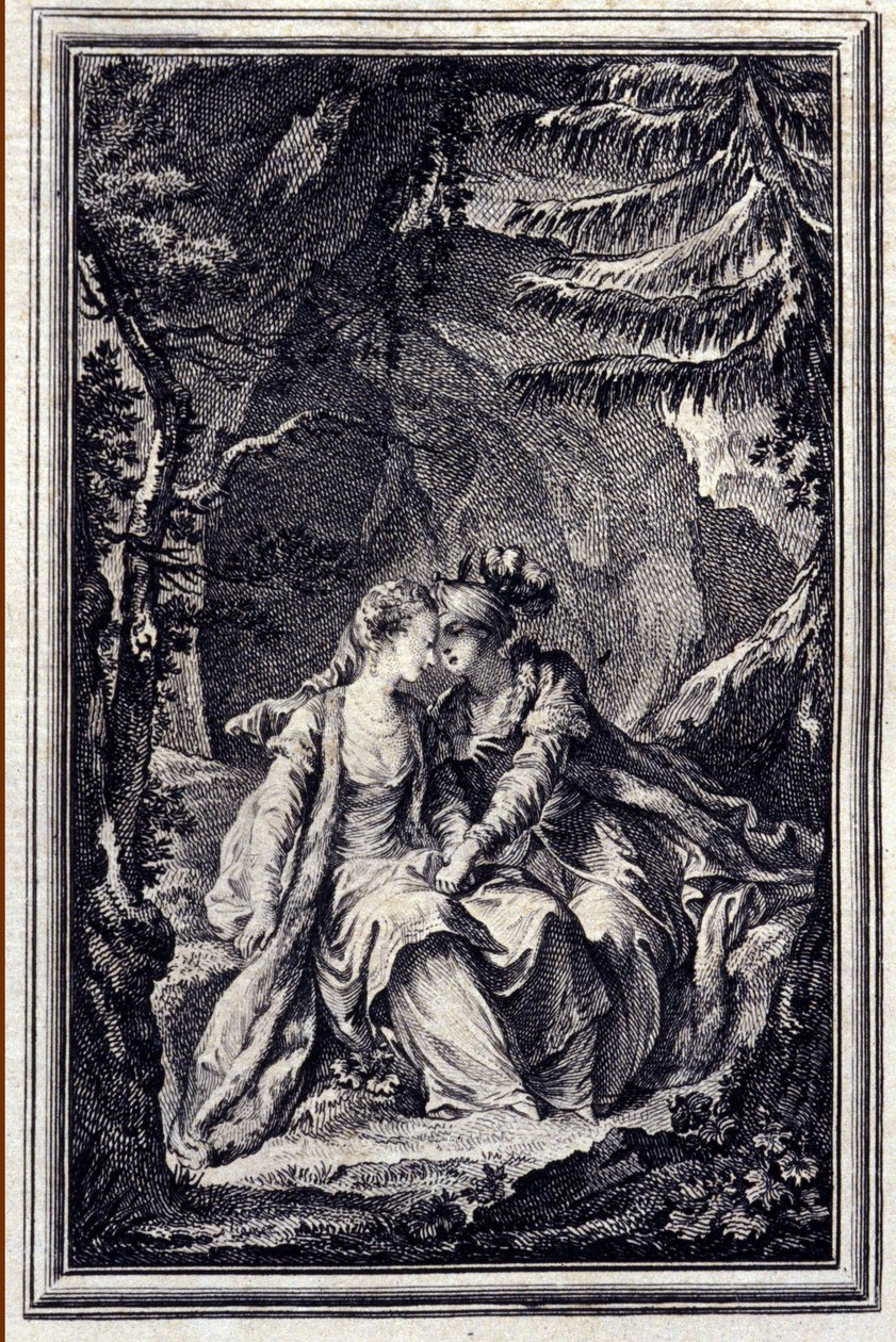 Forloveden til kongen av Garbe - i "" Fortellinger og noveller på vers"" av Jean La Fontaine. 1776. Illustrasjon av P.P. Choffard. av Pierre Philippe Choffard