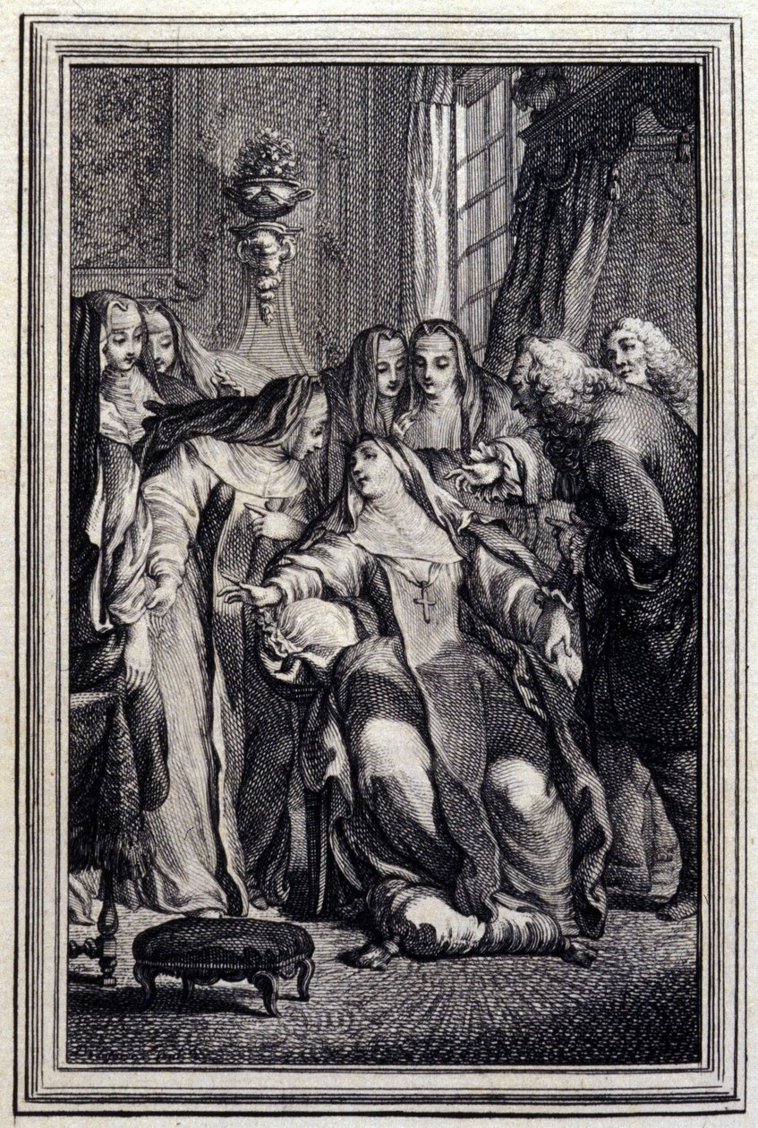 Den syke abbedissen - i "Fortellinger og noveller på vers" av Jean La Fontaine. 1776. Illustrasjon av P.P. Choffard. av Pierre Philippe Choffard