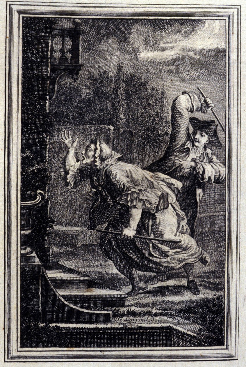 Le Cucku, slått og glad - i "" Fortellinger og noveller på vers"" av Jean La Fontaine. 1776. Illustrasjon av P.P. Choffard. av Pierre Philippe Choffard