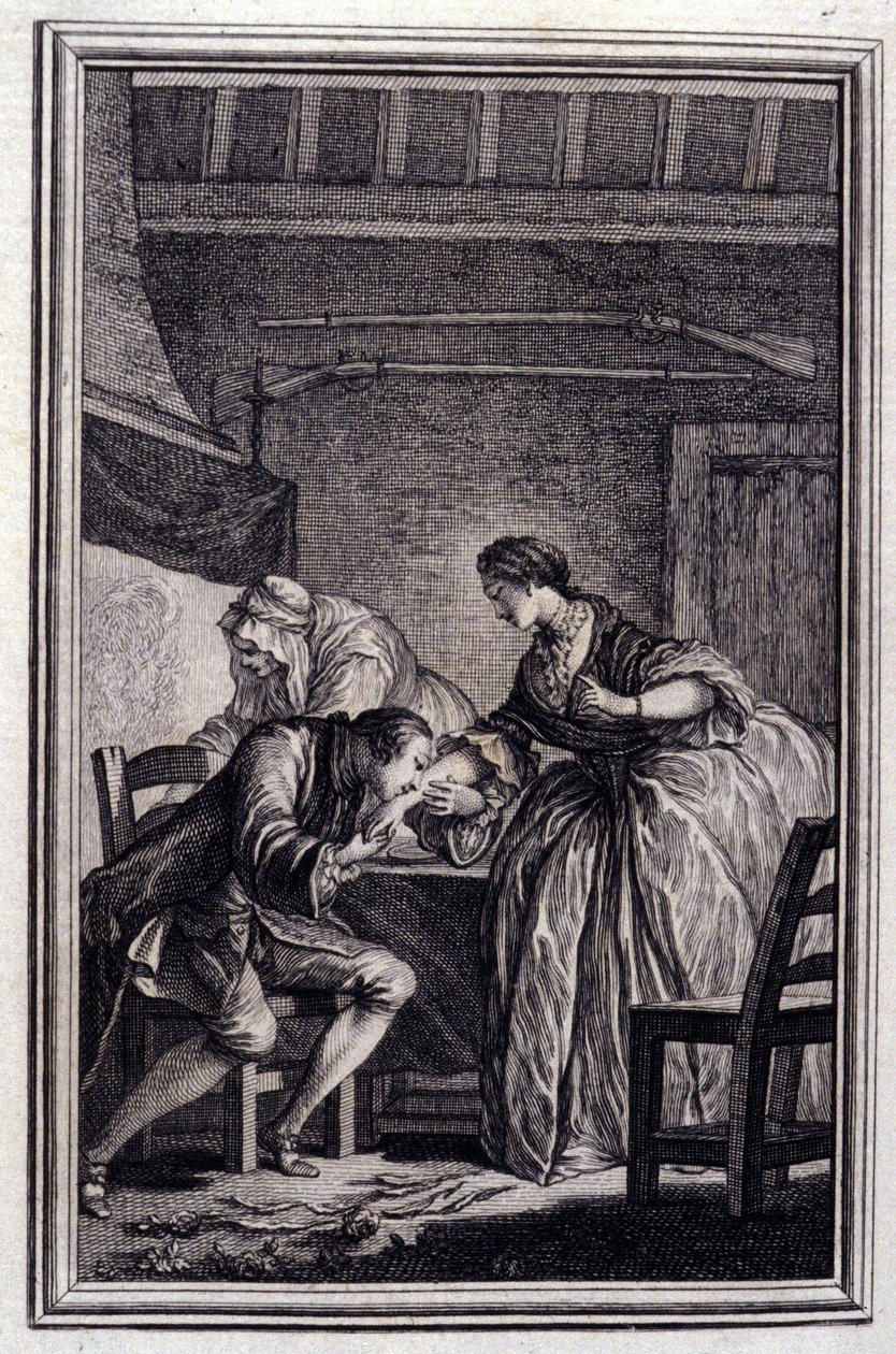 Falken - i ""Fortellinger og noveller på vers"" av Jean La Fontaine. 1776. Illustrasjon av P.P. Choffard. av Pierre Philippe Choffard