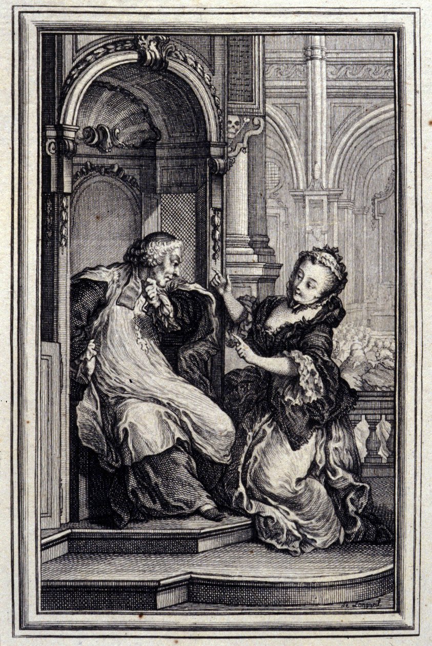 Le Mari confessor - i "" Fortellinger og noveller i vers "" av Jean La Fontaine. 1776. Illustrasjon av P.P. Choffard. av Pierre Philippe Choffard