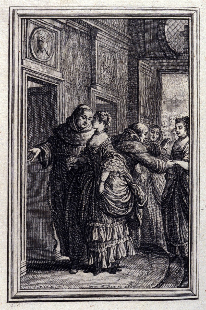 Les Freres de Catalunya - i "" Fortellinger og noveller i vers "" av Jean La Fontaine. 1776. Illustrasjon av P.P. Choffard. av Pierre Philippe Choffard