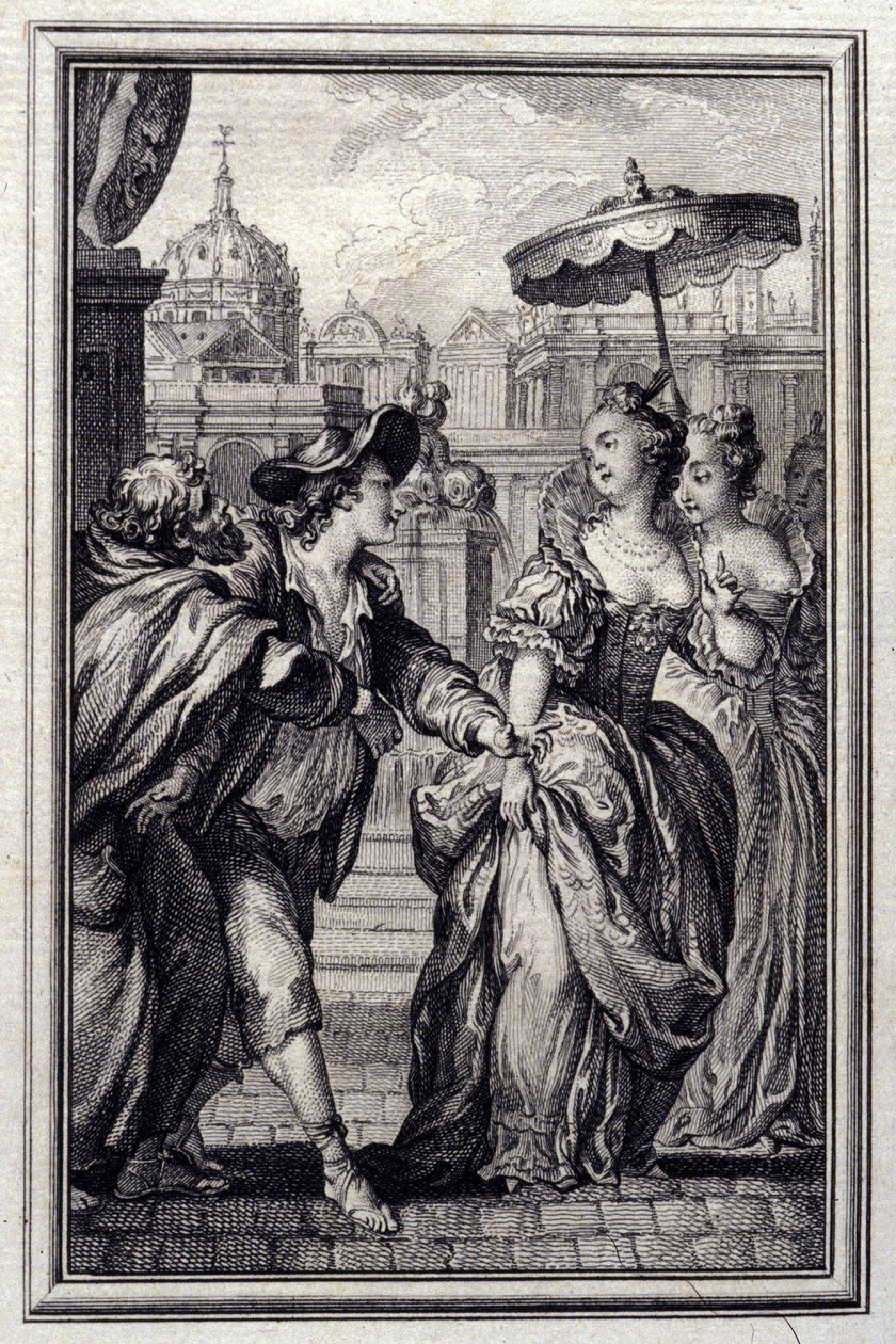 The Geeses of Father Philippe - i "" Fortellinger og noveller i vers"" av Jean La Fontaine. 1776. Illustrasjon av P.P. Choffard. av Pierre Philippe Choffard