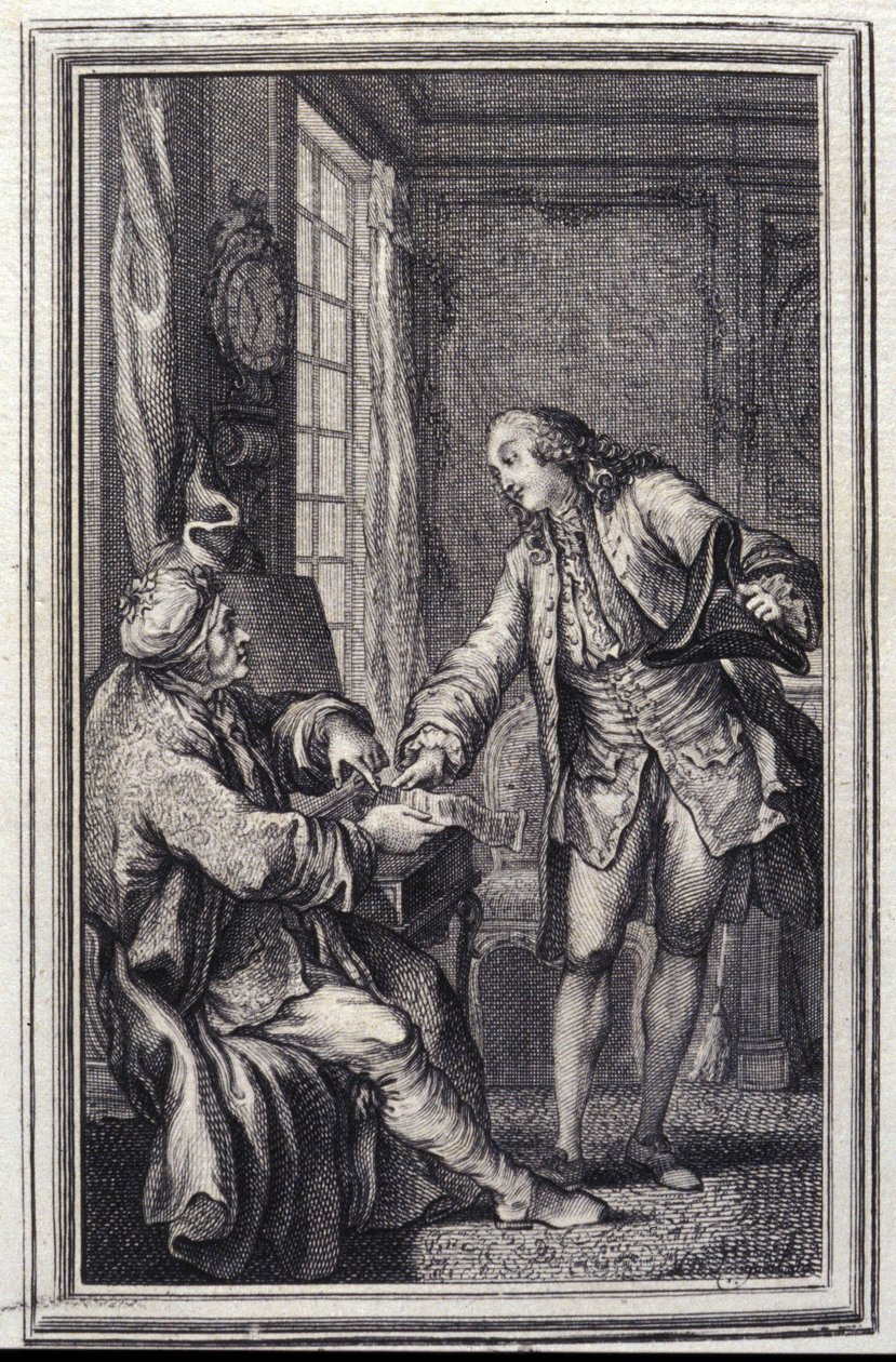 Confeux indiskret - i "" Fortellinger og noveller på vers"" av Jean La Fontaine. 1776. Illustrasjon av P.P. Choffard. av Pierre Philippe Choffard
