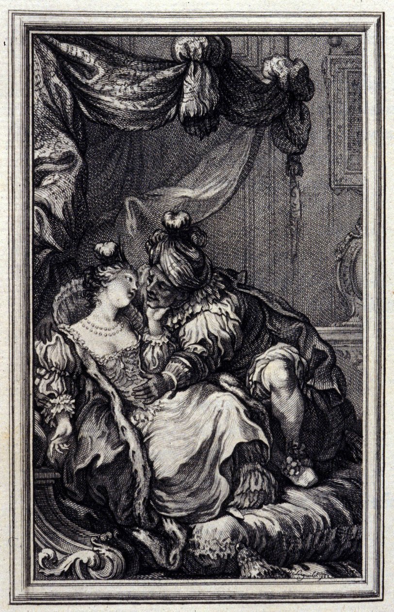Mona Lisa - i "" Fortellinger og noveller i vers "" av Jean La Fontaine. 1776. Illustrasjon av P.P. Choffard. av Pierre Philippe Choffard