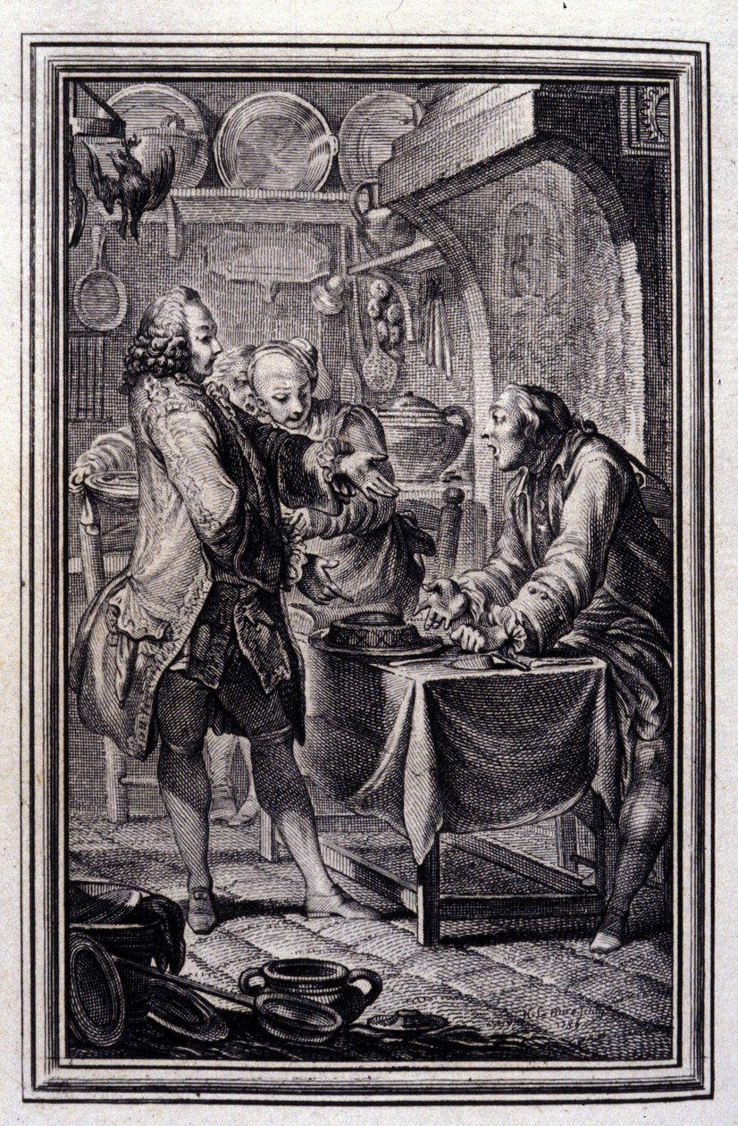 Pasta av ål. i "" Fortellinger og noveller på vers" av Jean La Fontaine. 1776. Illustrasjon av P.P. Choffard. av Pierre Philippe Choffard