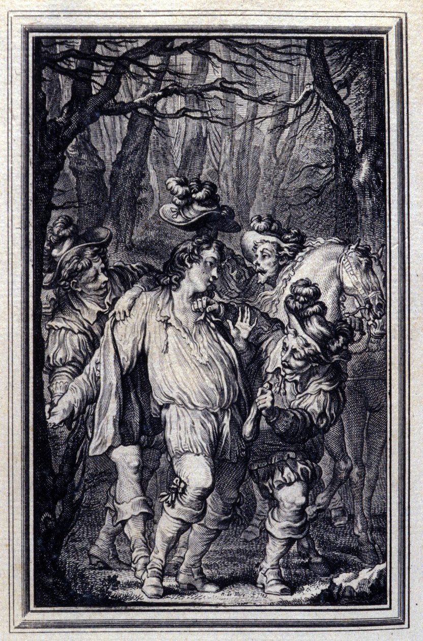 St. Juliens bønn. I "" Tales and short stories in vers"" av Jean de La Fontaine, Amsterdam 1776. illustrert av P.P.Choffard. av Pierre Philippe Choffard