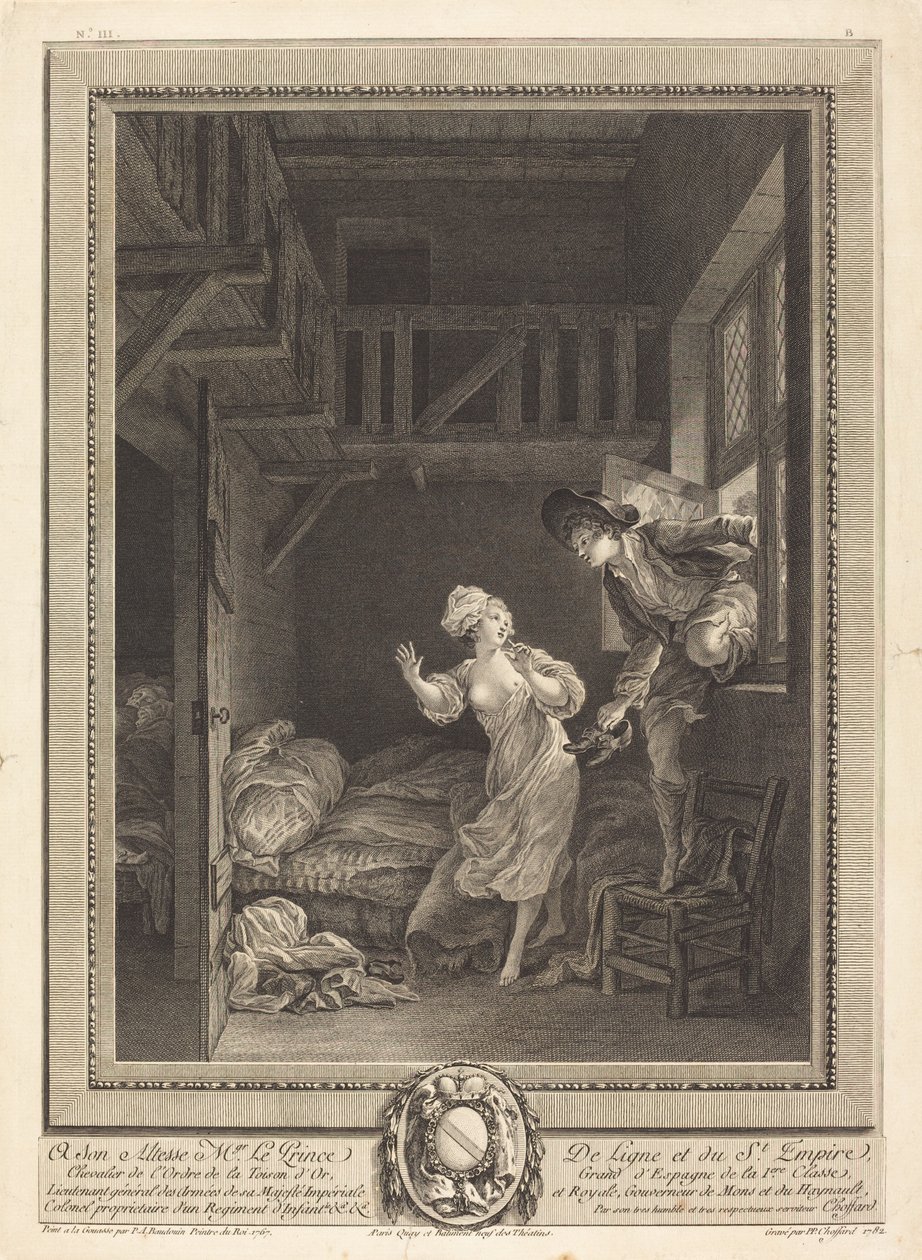 Gå mykt, snakk mykt av Pierre Philippe Choffard after Pierre Antoine Baudouin