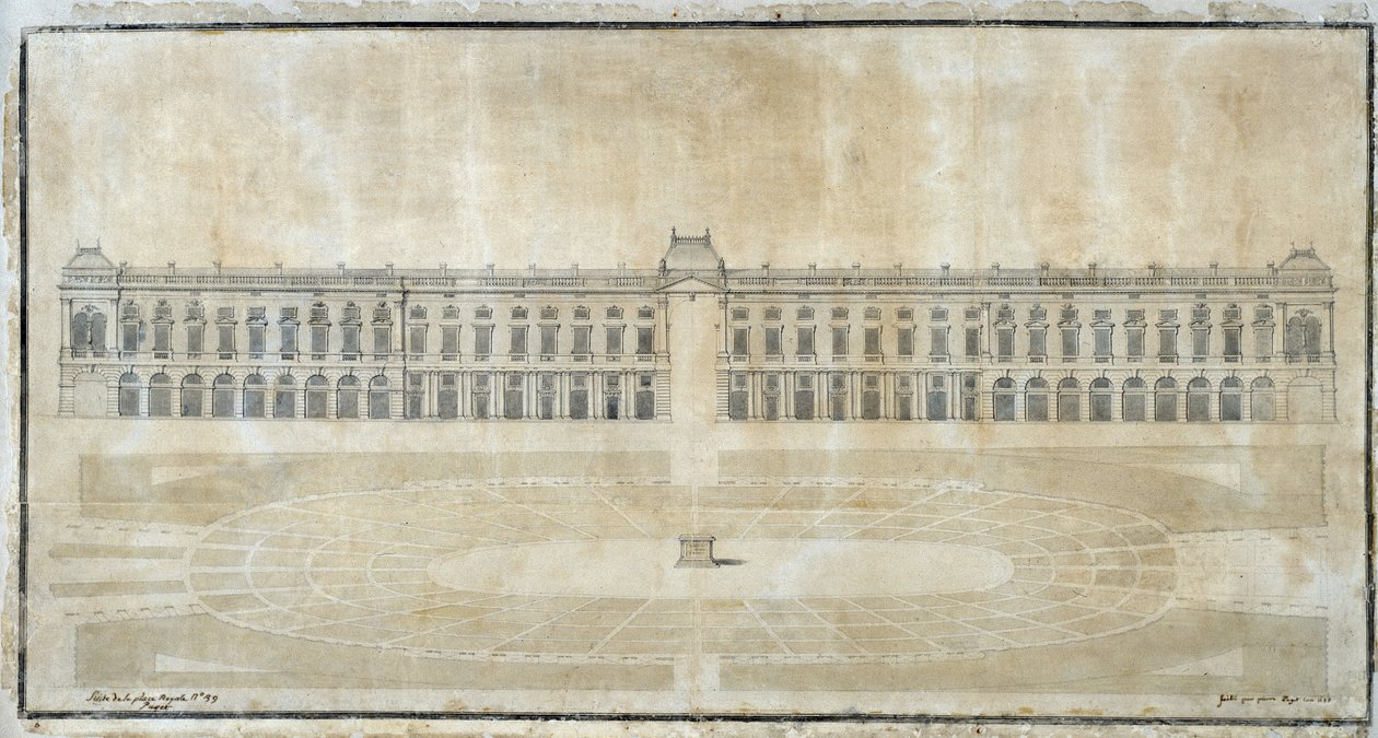 Arkitektur: "Prosjekt av Place Royale for Marseille, innvendig høyde" 1686 (tegning) av Pierre Puget