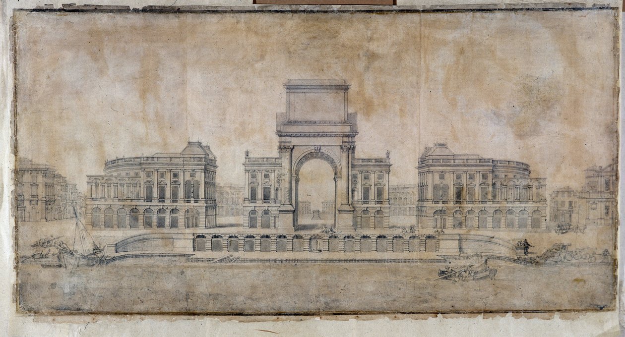 Arkitektur: "Prosjekt av Place Royale for Marseille, perspektiv ser på byen" 1686 (tegning) av Pierre Puget