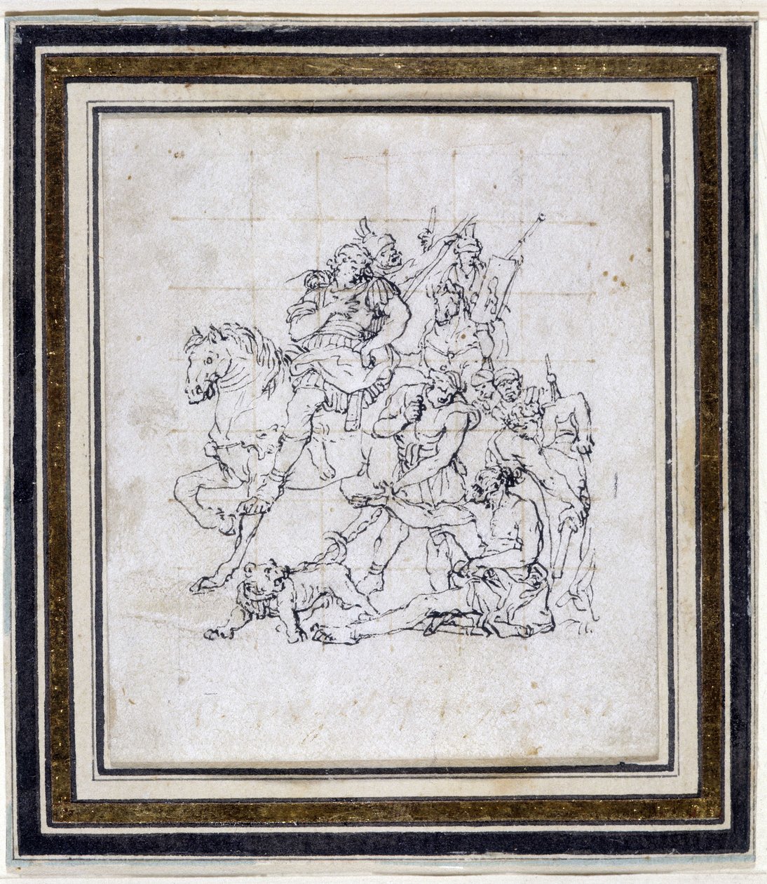 Forberedelsestegning av Pierre Puget (1620-1694) for "Alexandre og Diogene" (blekk på papir, penn) av Pierre Puget